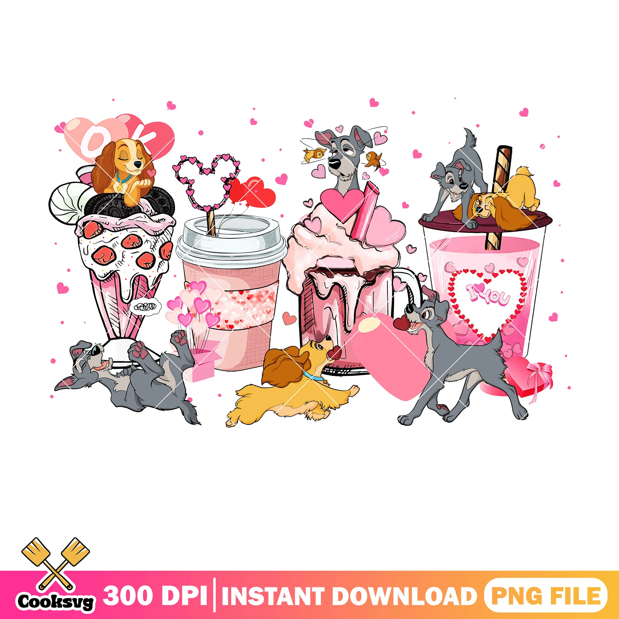 Disney cute dog coffee valentine png, disney valentine png