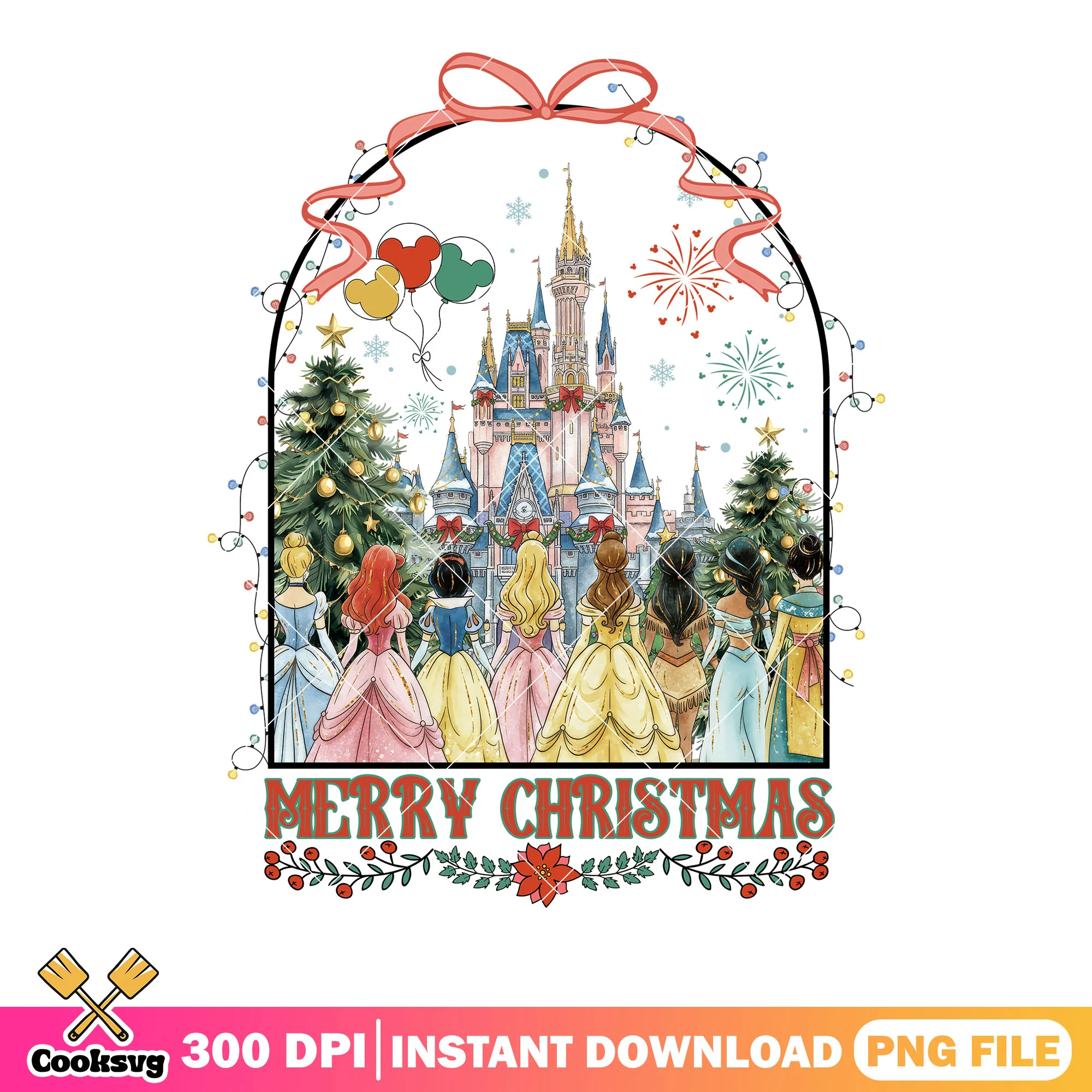 Disney princess castle merry png, merry christmas png, back view png