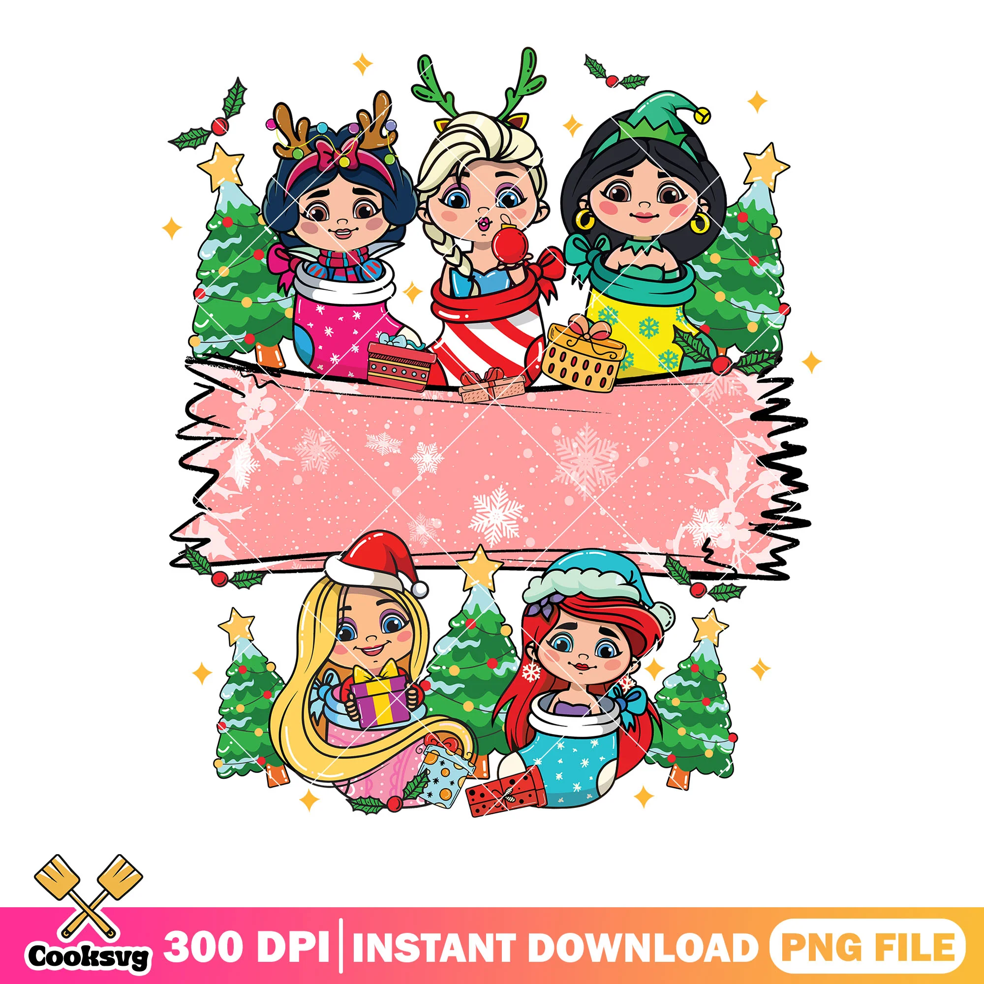 Disney princess xmas character png, elsa png, rapunzel png