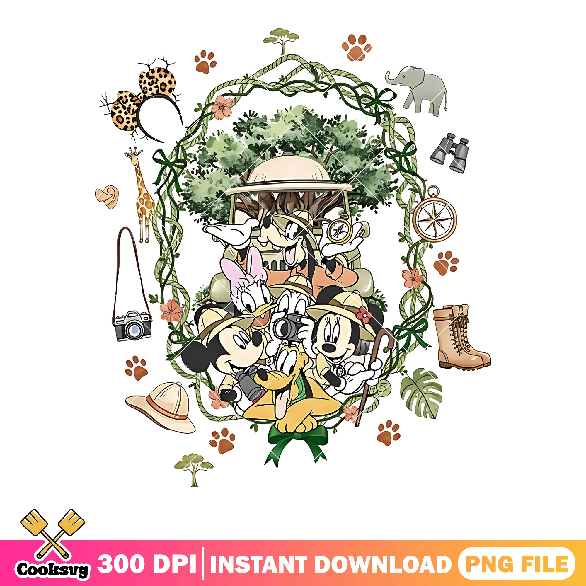 Disney safari png, mickey adventure png, jungle theme png