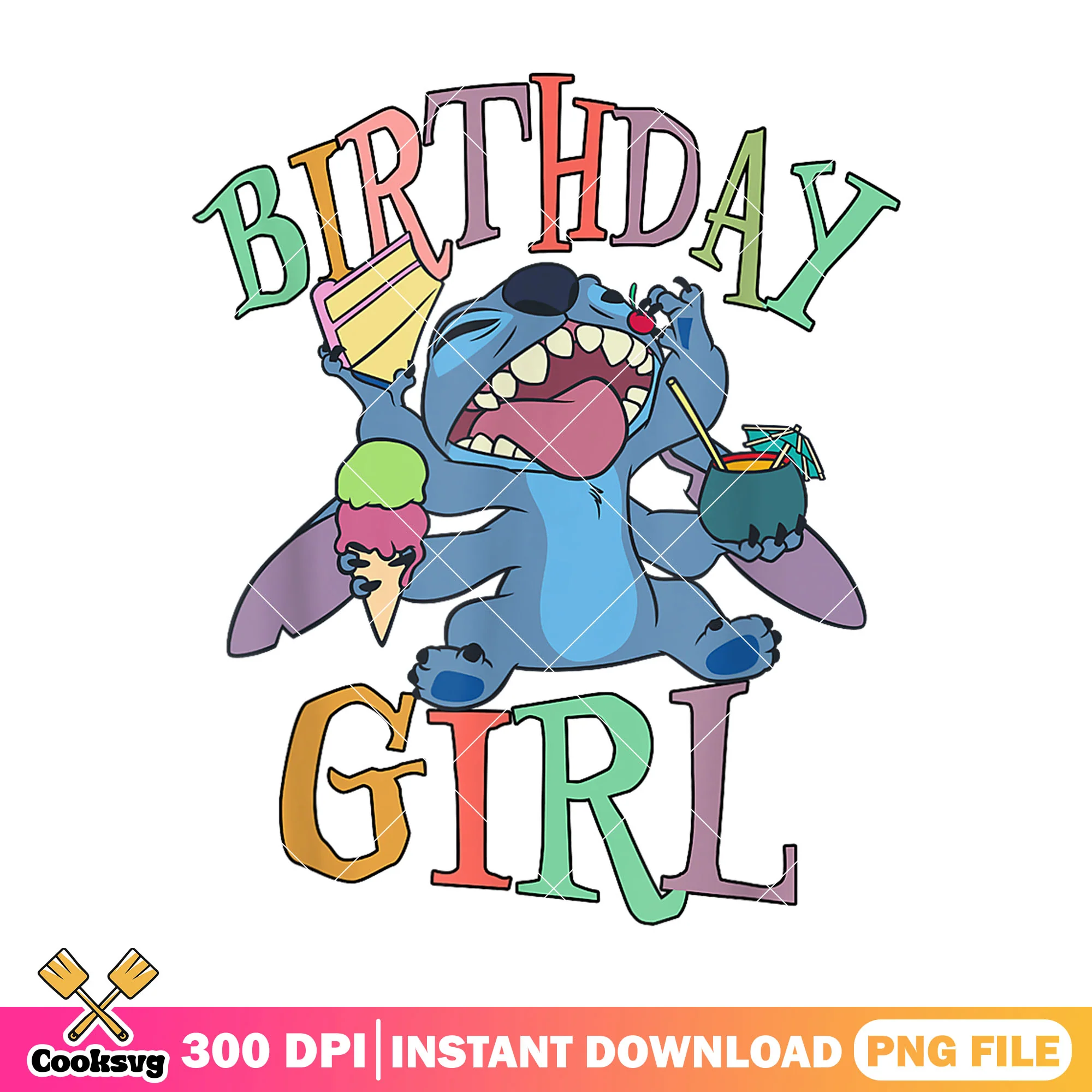 Disney stitch birthday girl file png, stitch birthday png, stitch ice cream png