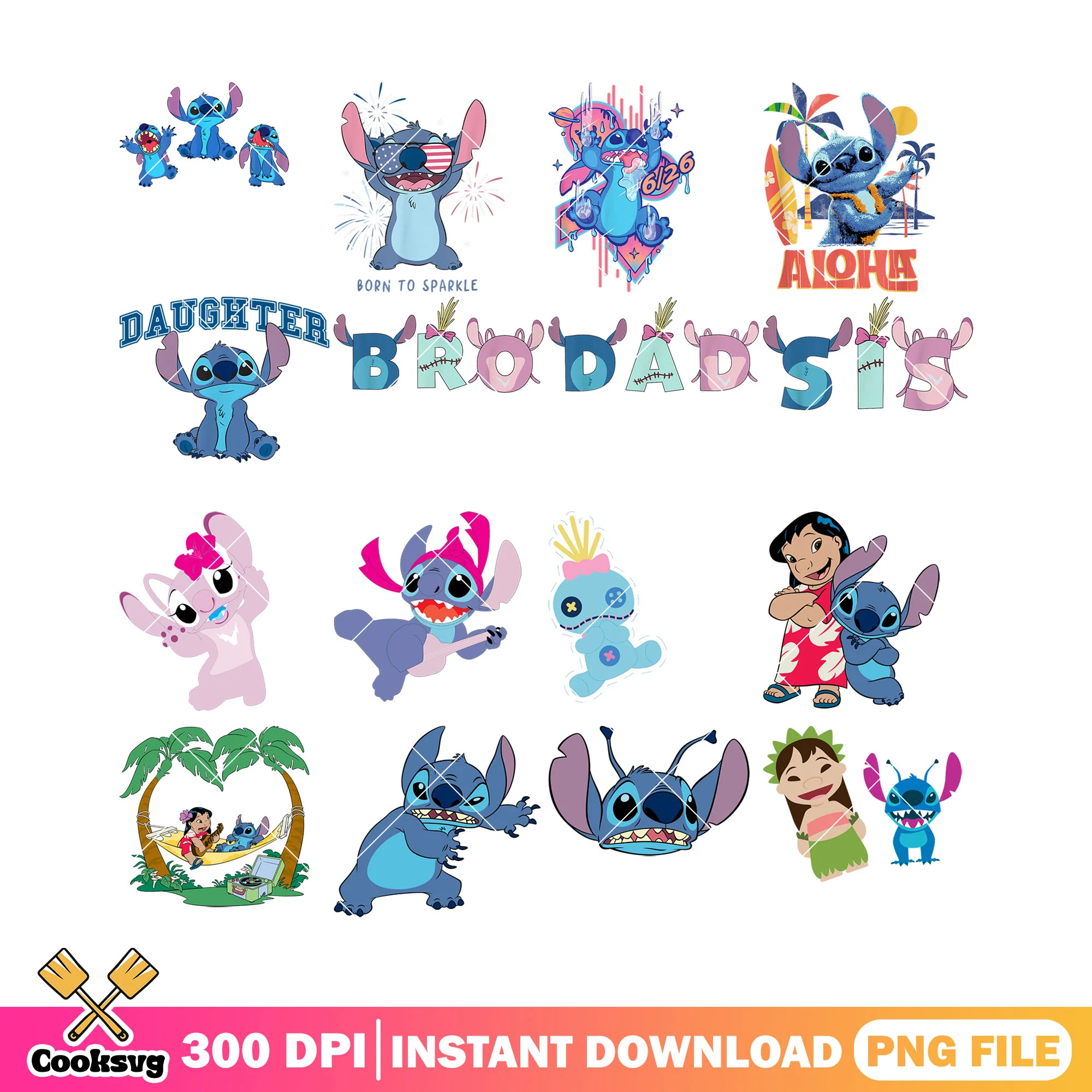 Disney stitch bundle png, stitch family png, lilo stitch png