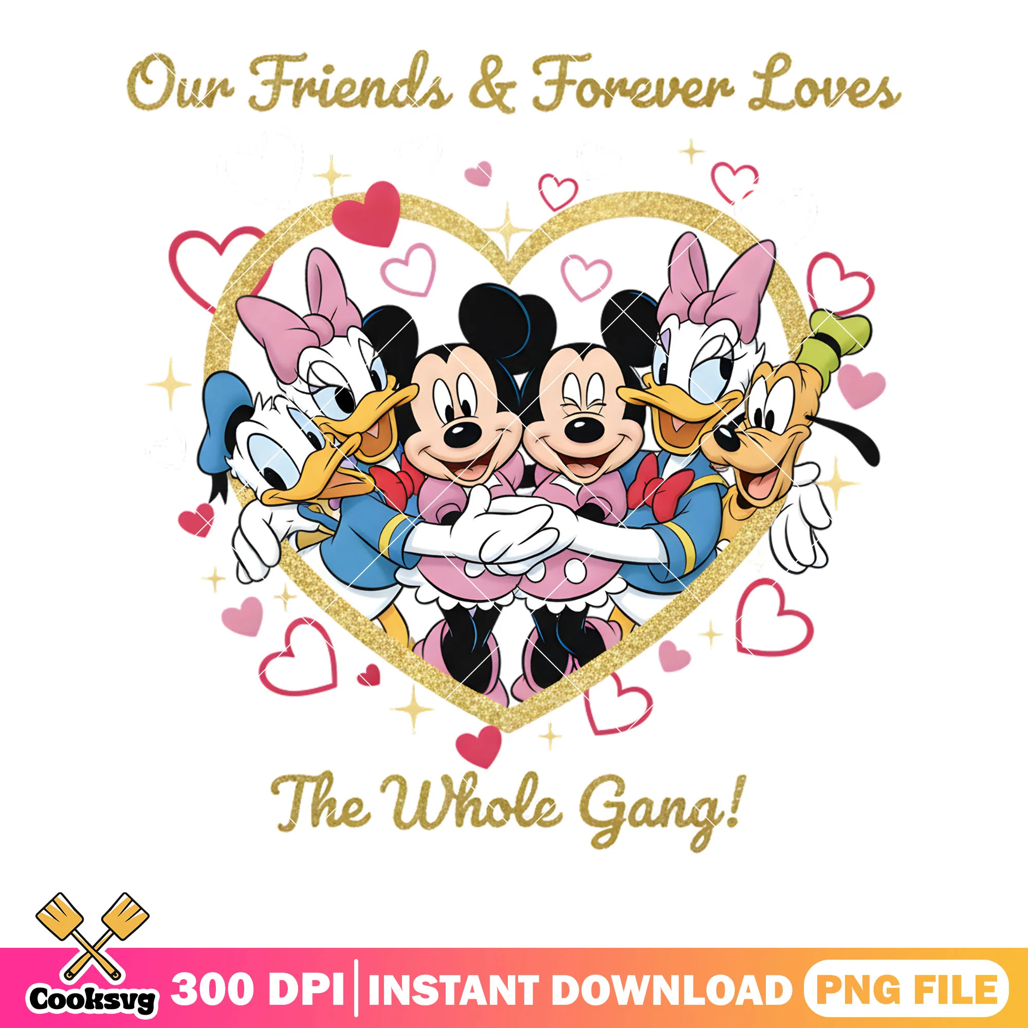 Disney whole gang valentine png, disney valentine png, mickey friends png