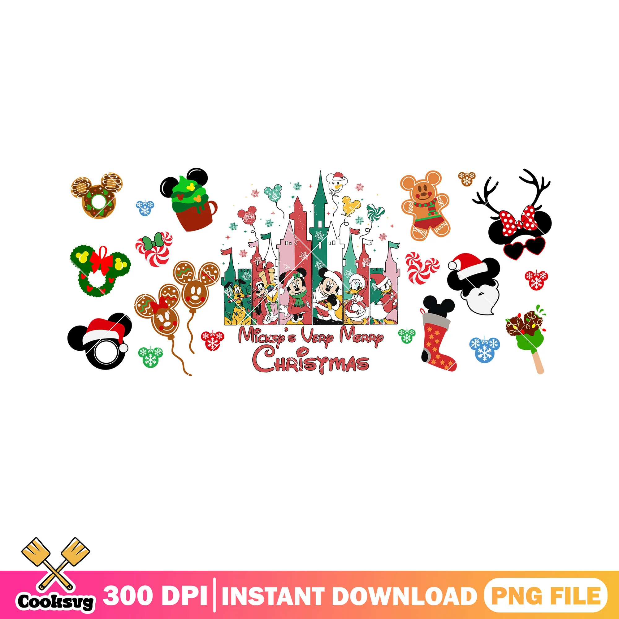 Disney xmas poster png, christmas wreath png, minnie mouse png