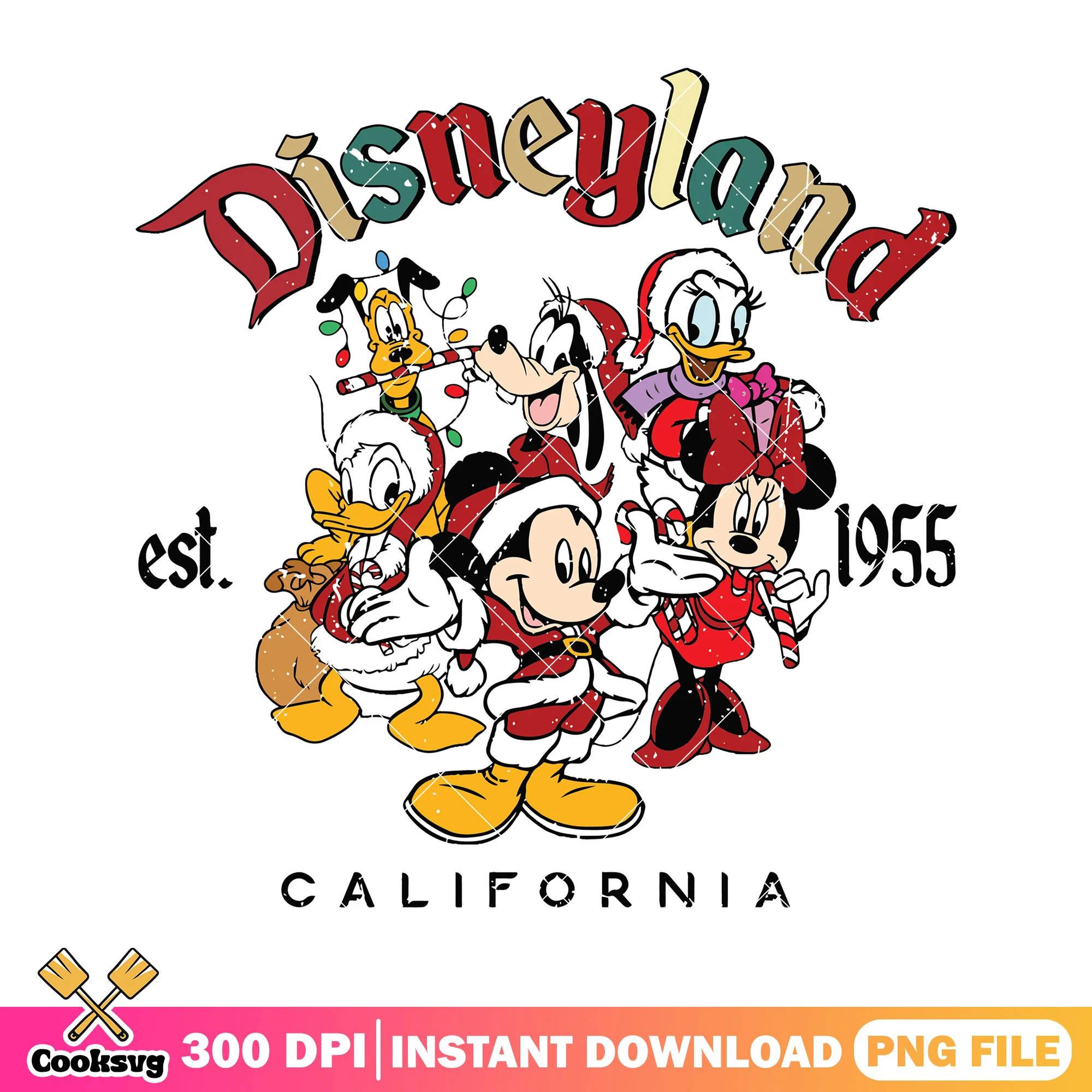 Disneyland est 1955 png, mickey and friends png, christmas tree png