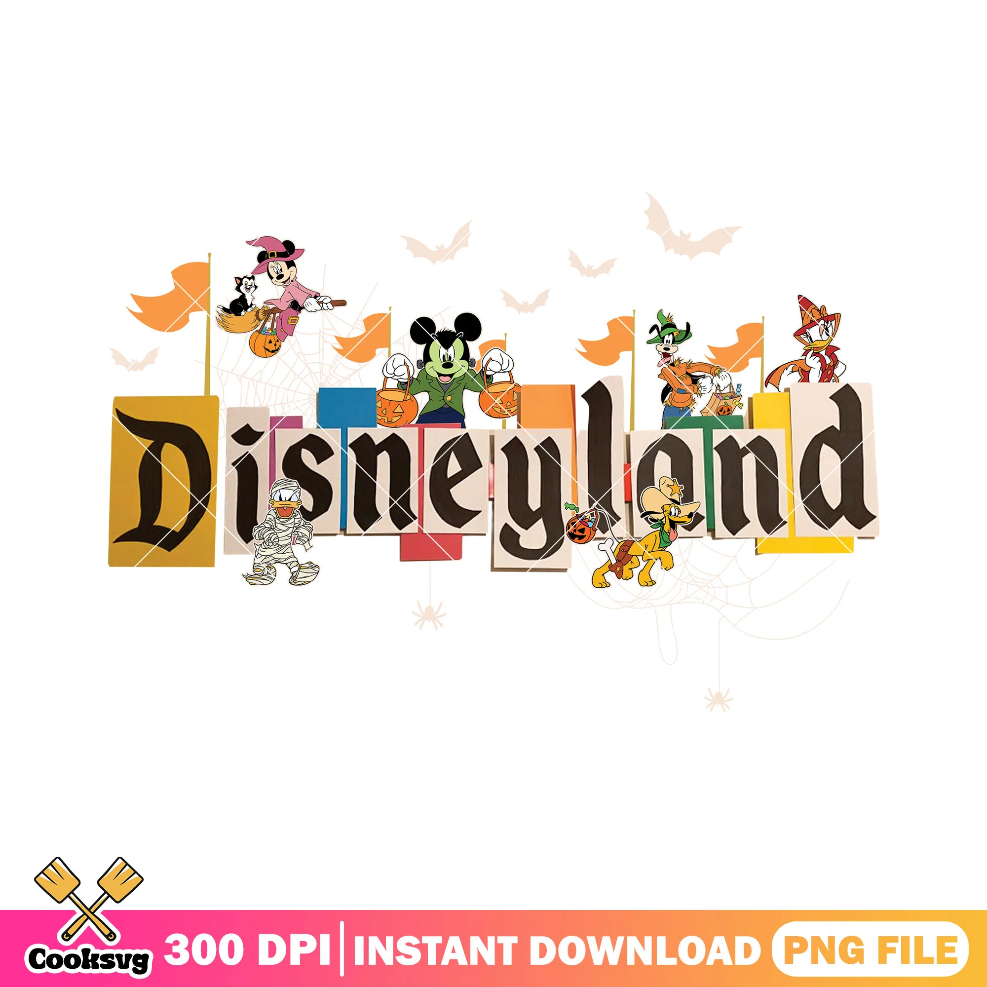 Disneyland poster design png, mickey friends png, this is halloween png