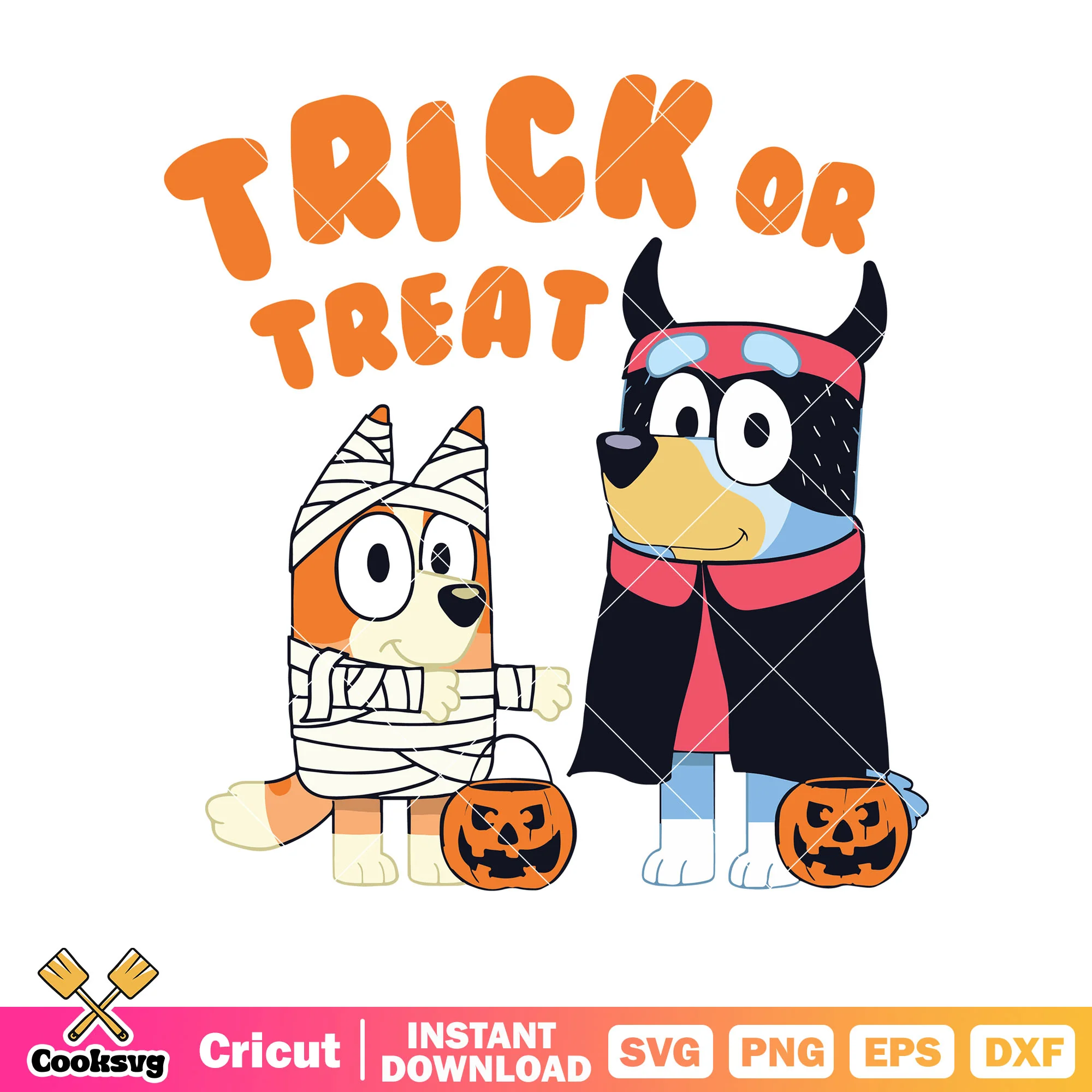 Dog bluey halloween trick or treat svg, bluey bingo svg, character bluey svg