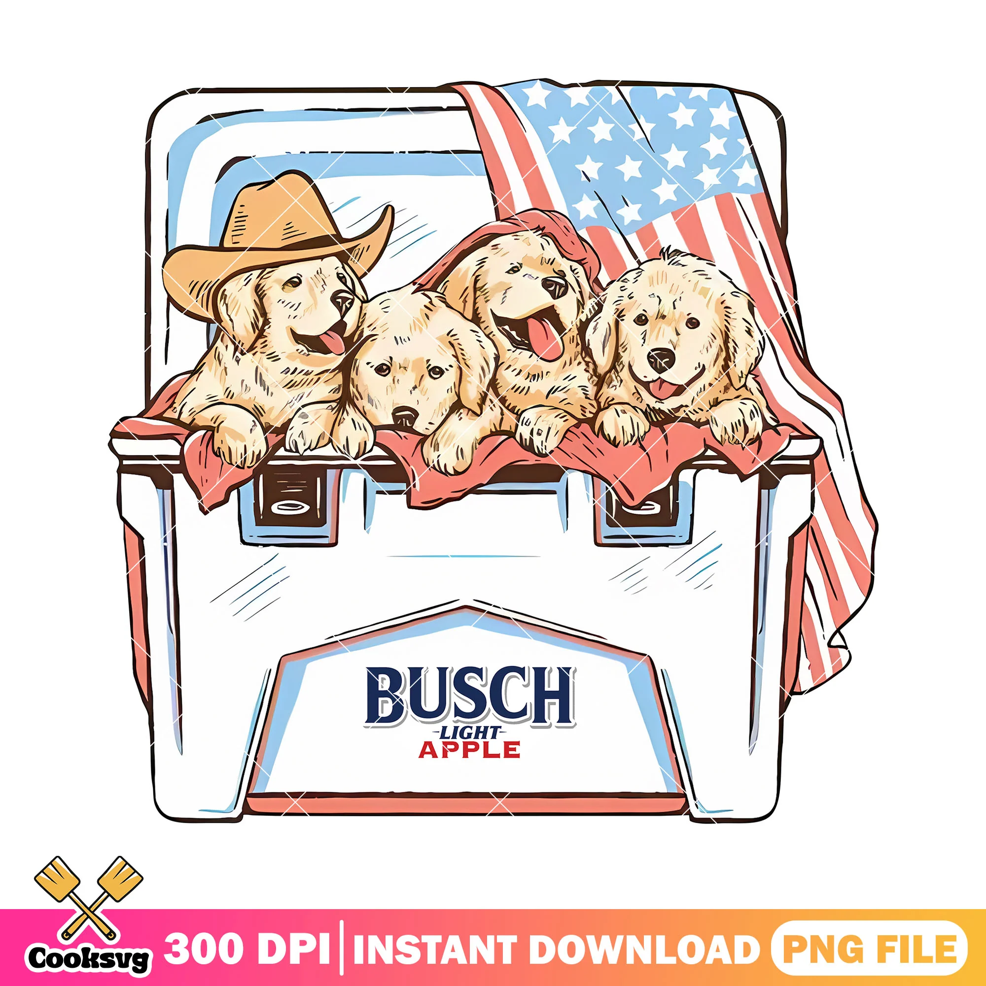 Dog busch light beer png, busch light apple png, america flag png
