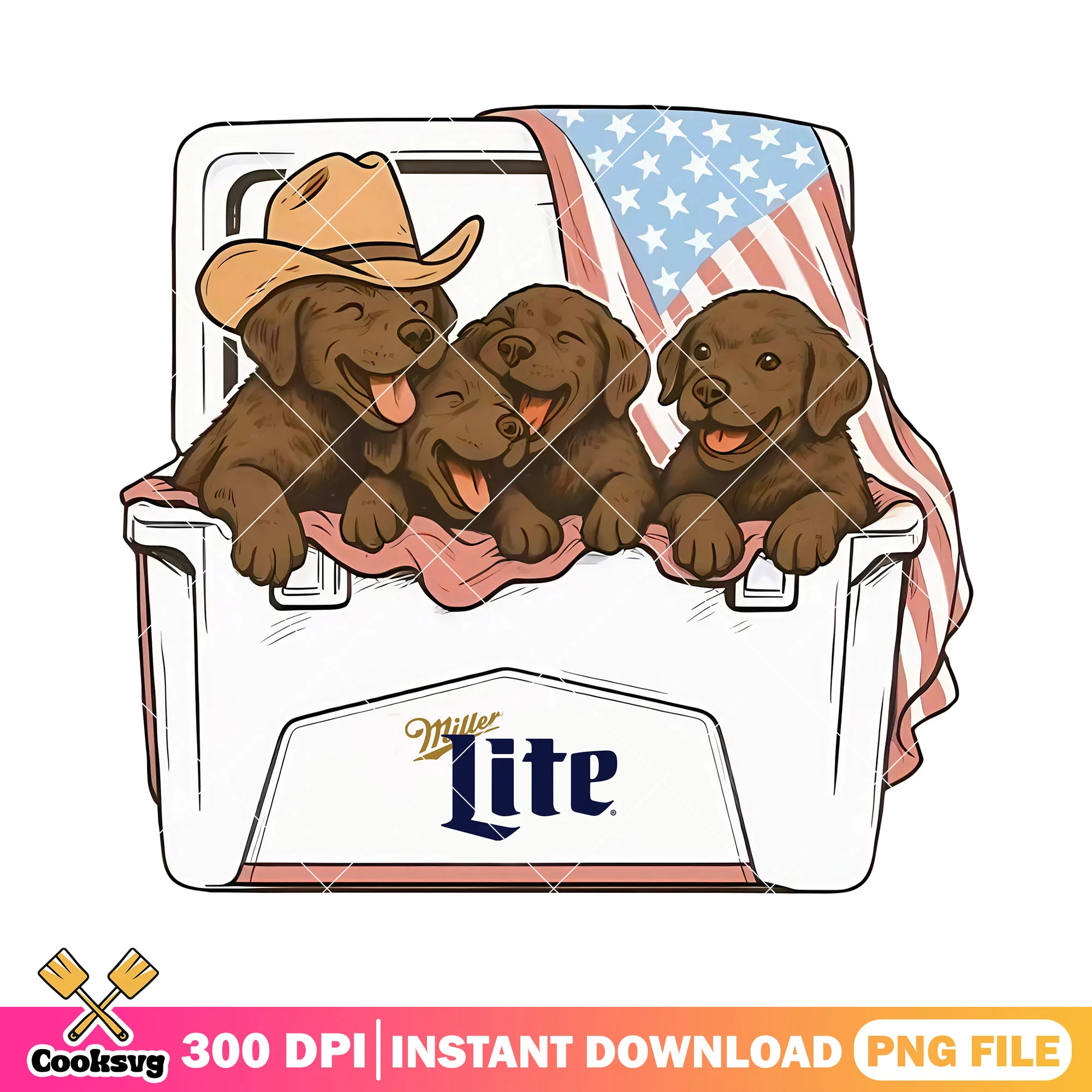 Dog in busch lite beer png, miler lite png, america flag png