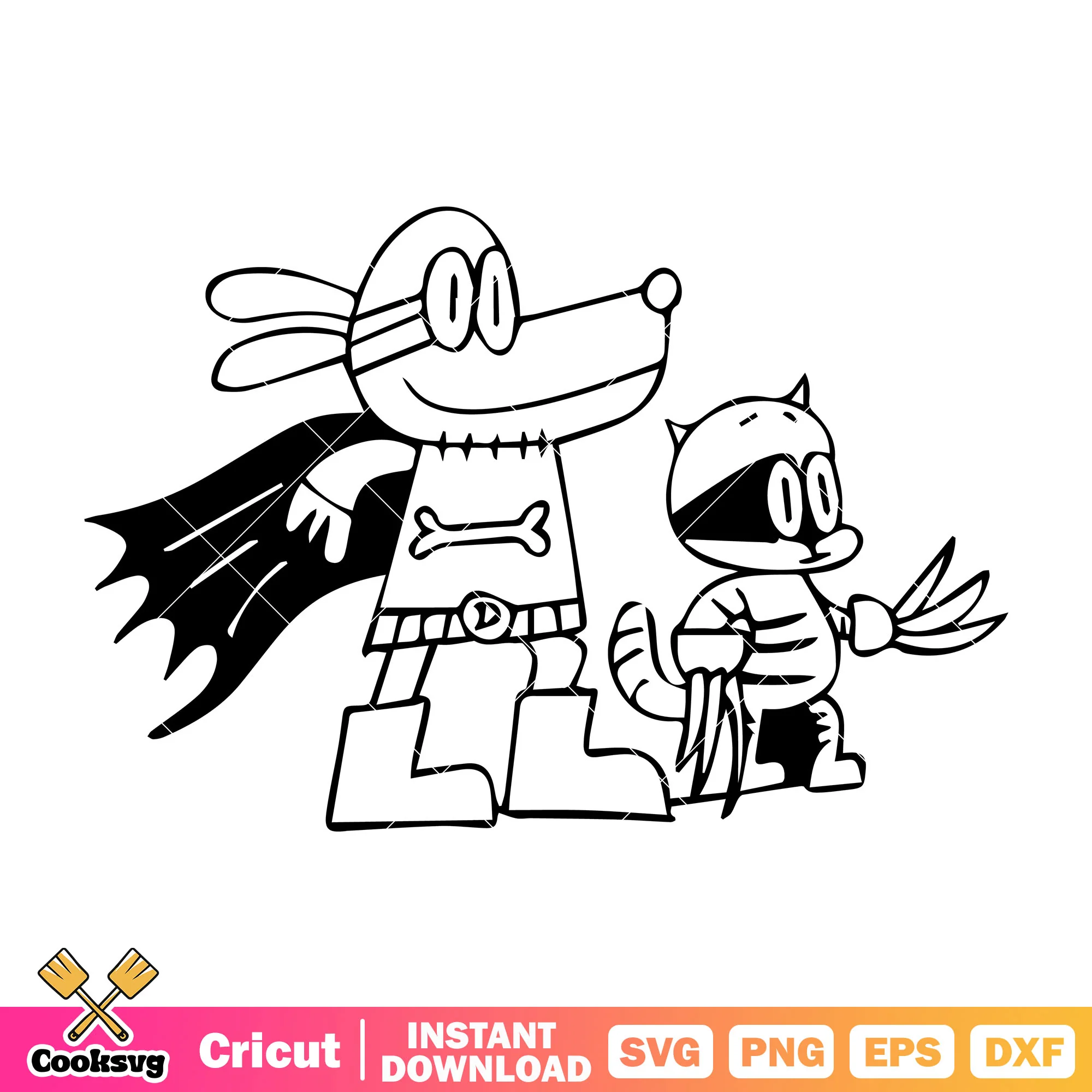 Dog man and Petey outline svg, dog man characters svg, dog man 2025 svg
