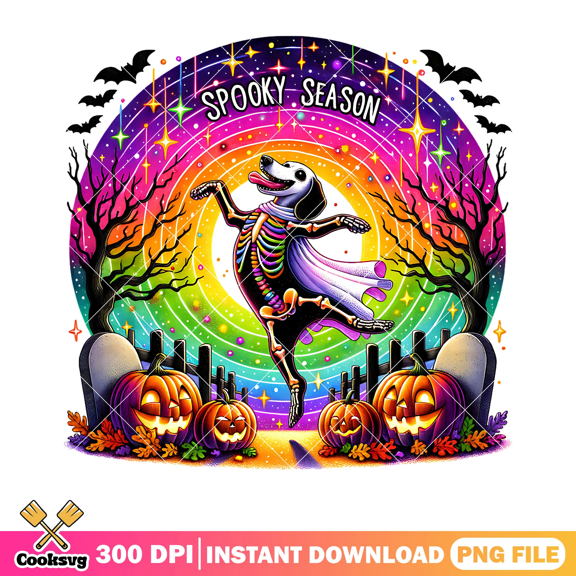 Dog skeleton spooky season png, stary night png, scary halloween png