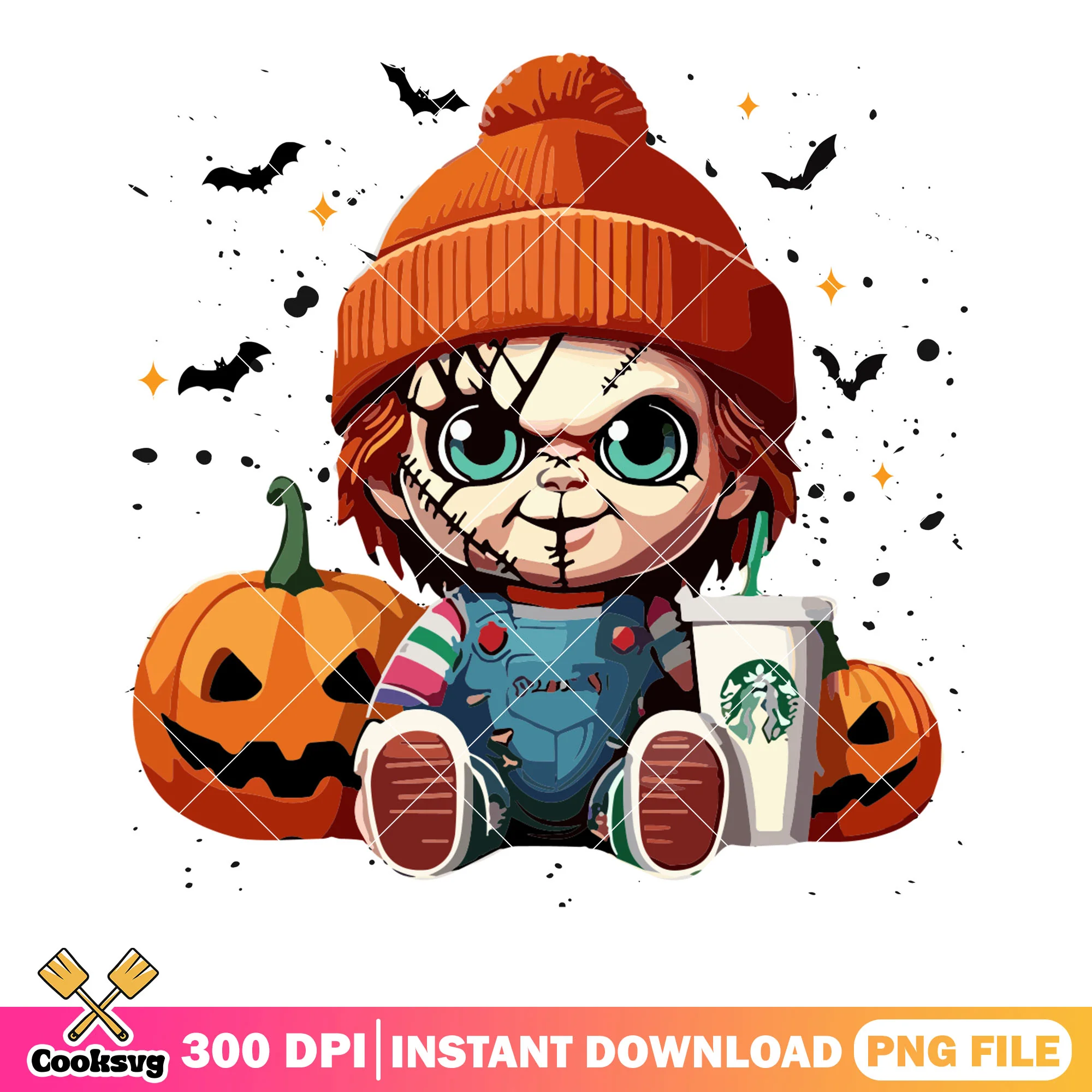 Doll chucky starbuck png, jack o lantern png, halloween scary png