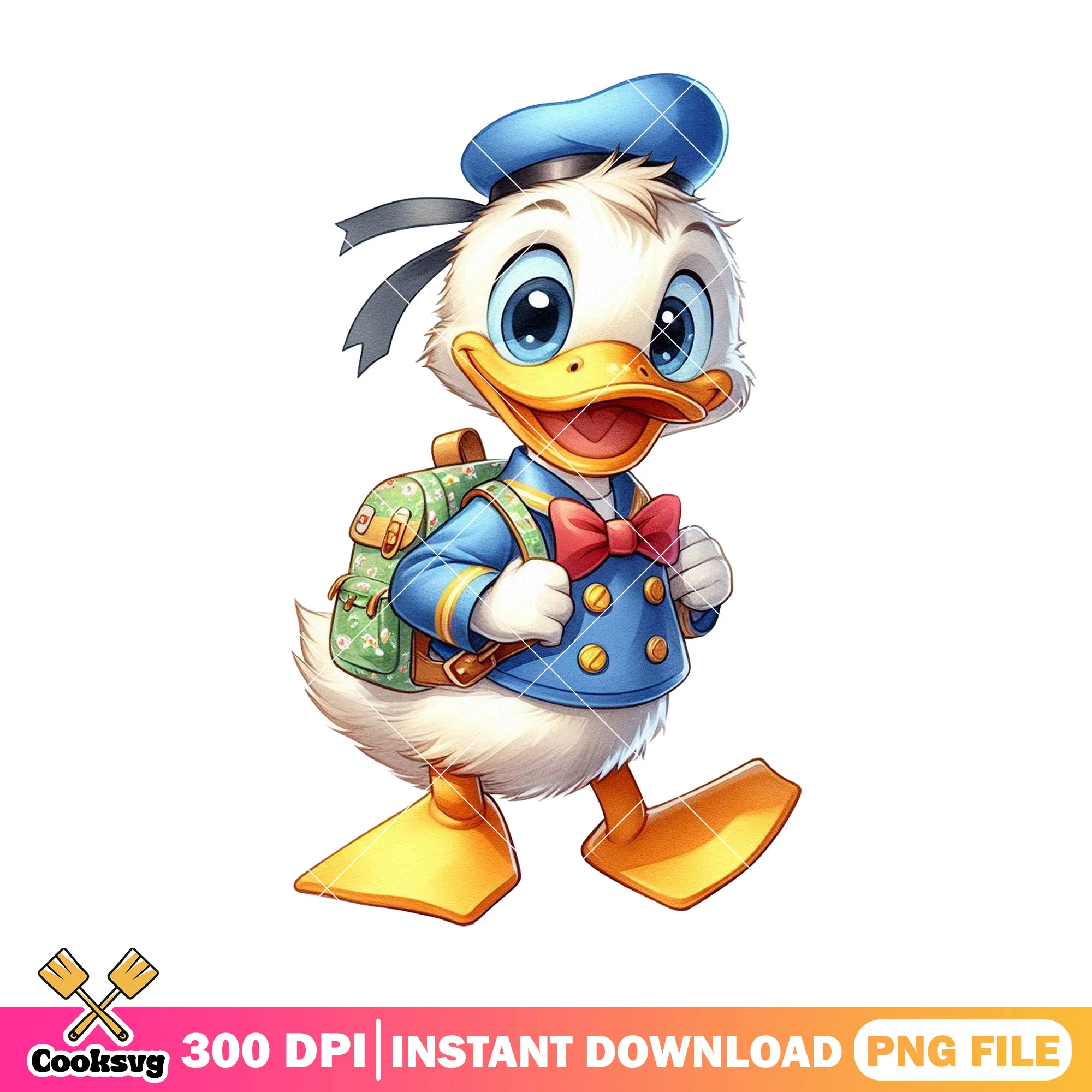 Donald going school png, happy back to school png, donald cute png