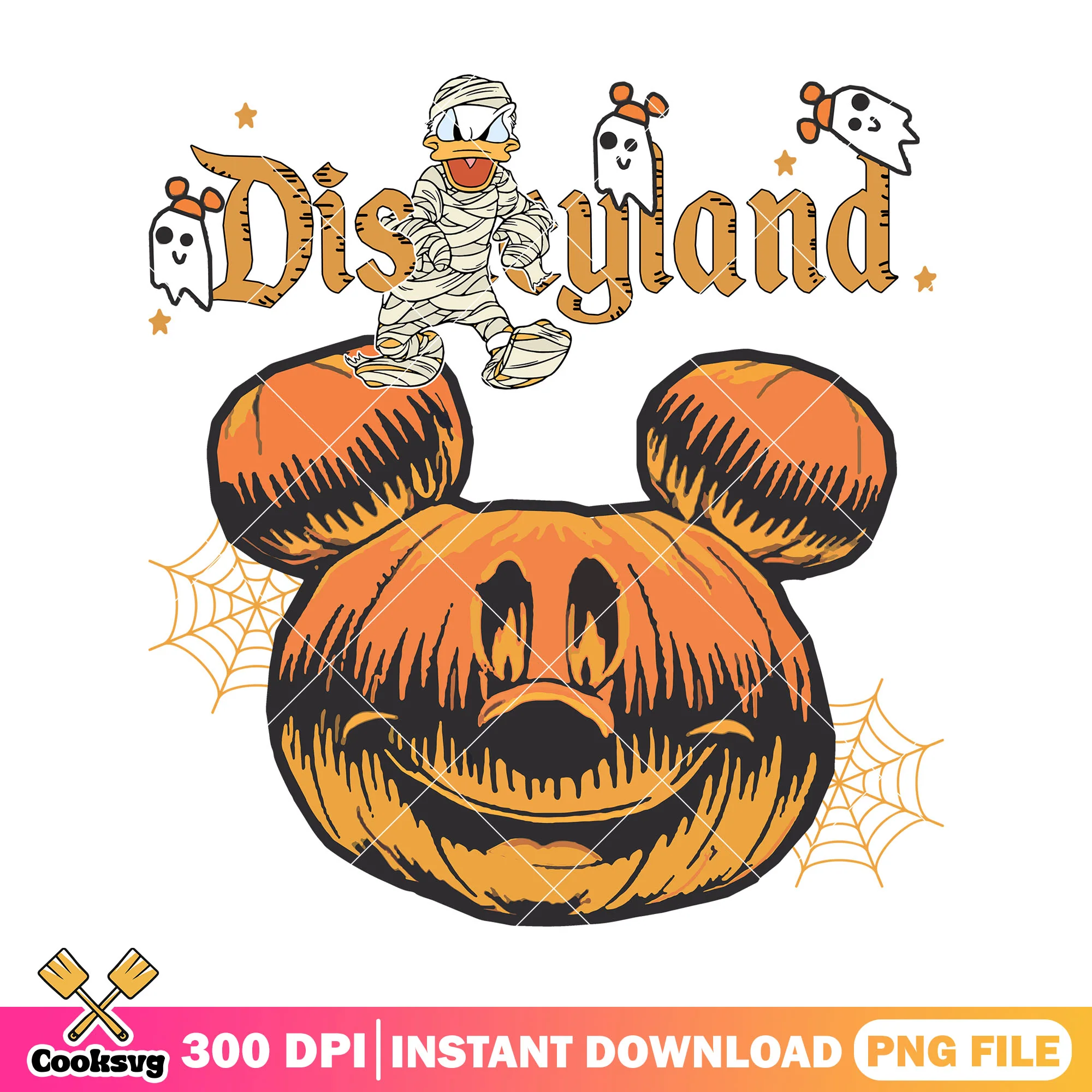 Donald mummy in disneyland png, halloween pumpkin png, donald art png