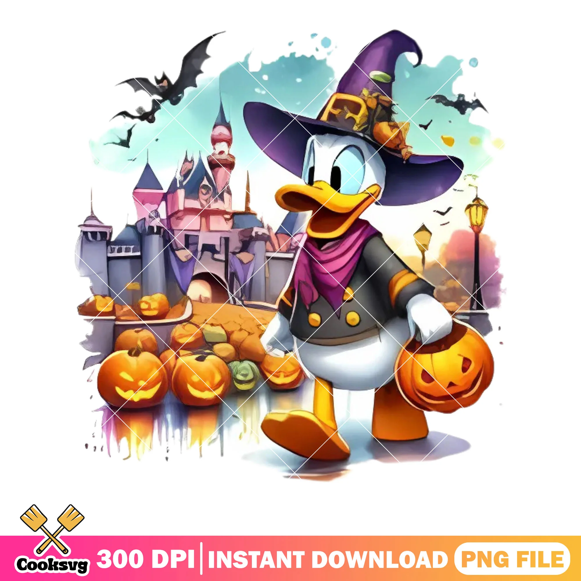 Donald the wizard png, fancy castle png, jack o lantern png