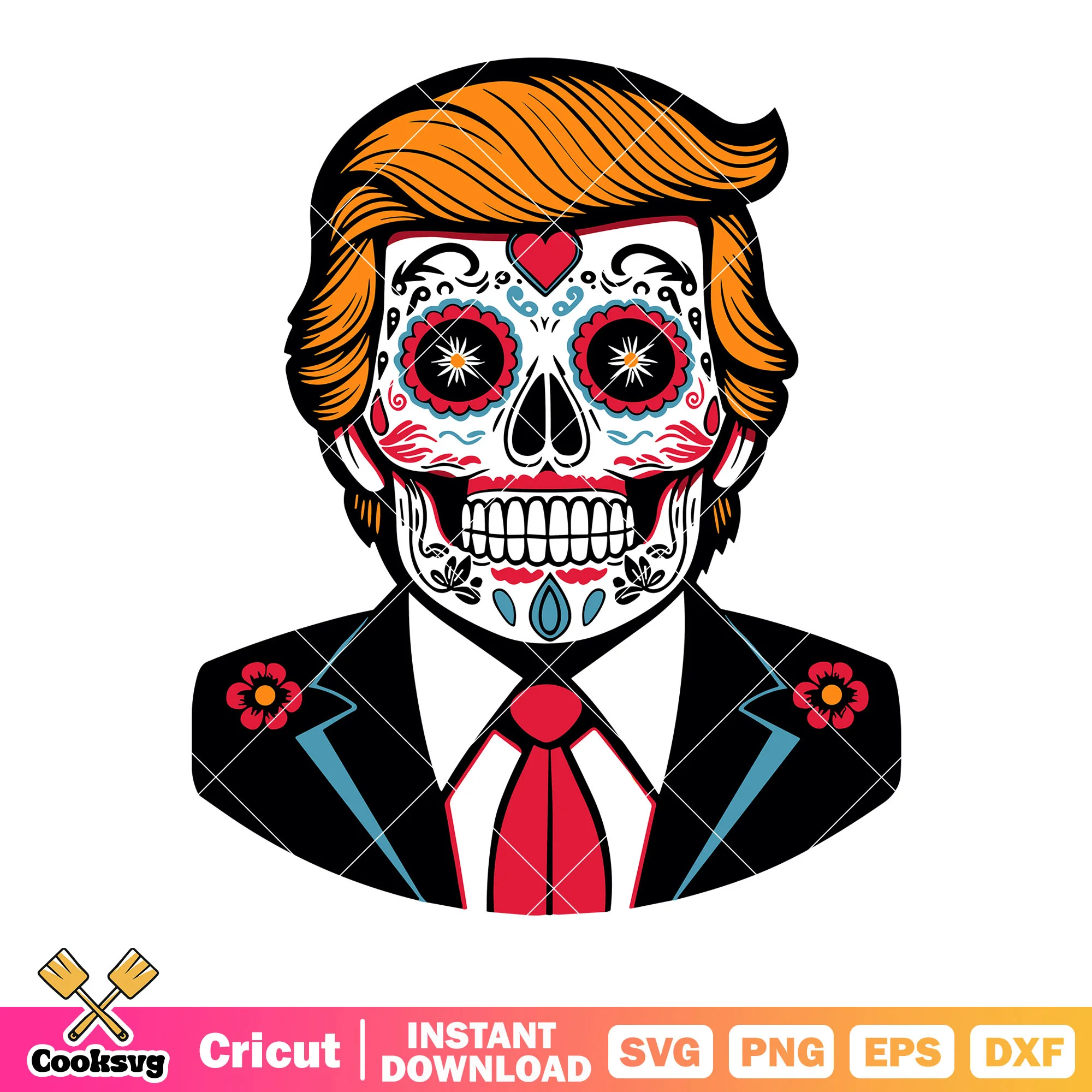Donald trump sugar skull svg, red heart svg, day of the dead svg