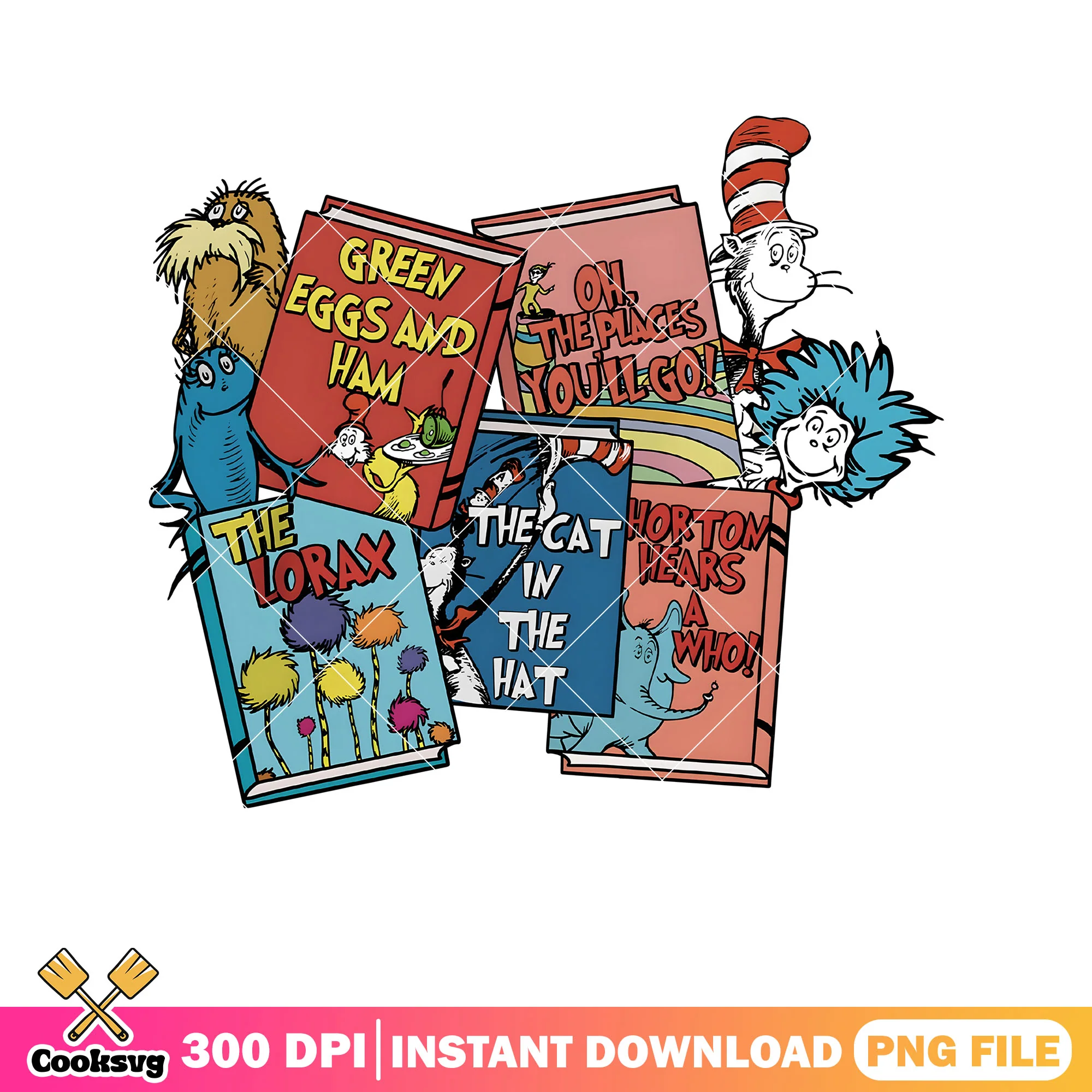 Dr seuss and friends book png, dr seuss books png, dr seuss png