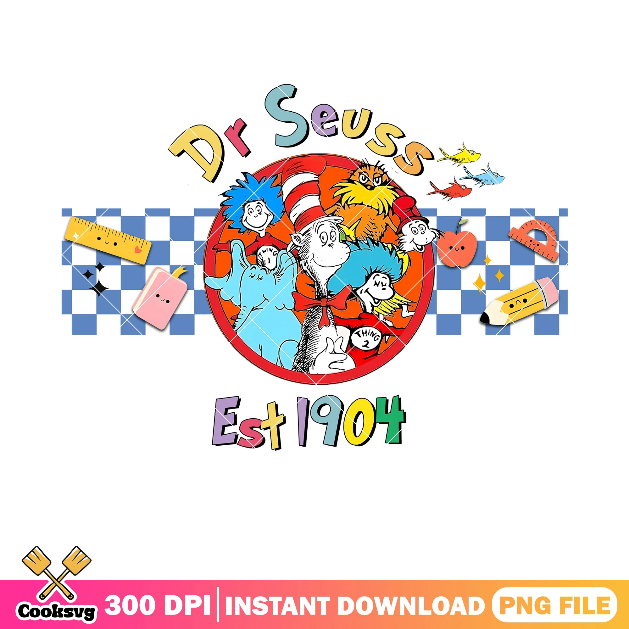 Dr seuss and friends est 1904 png, dr seuss friends png