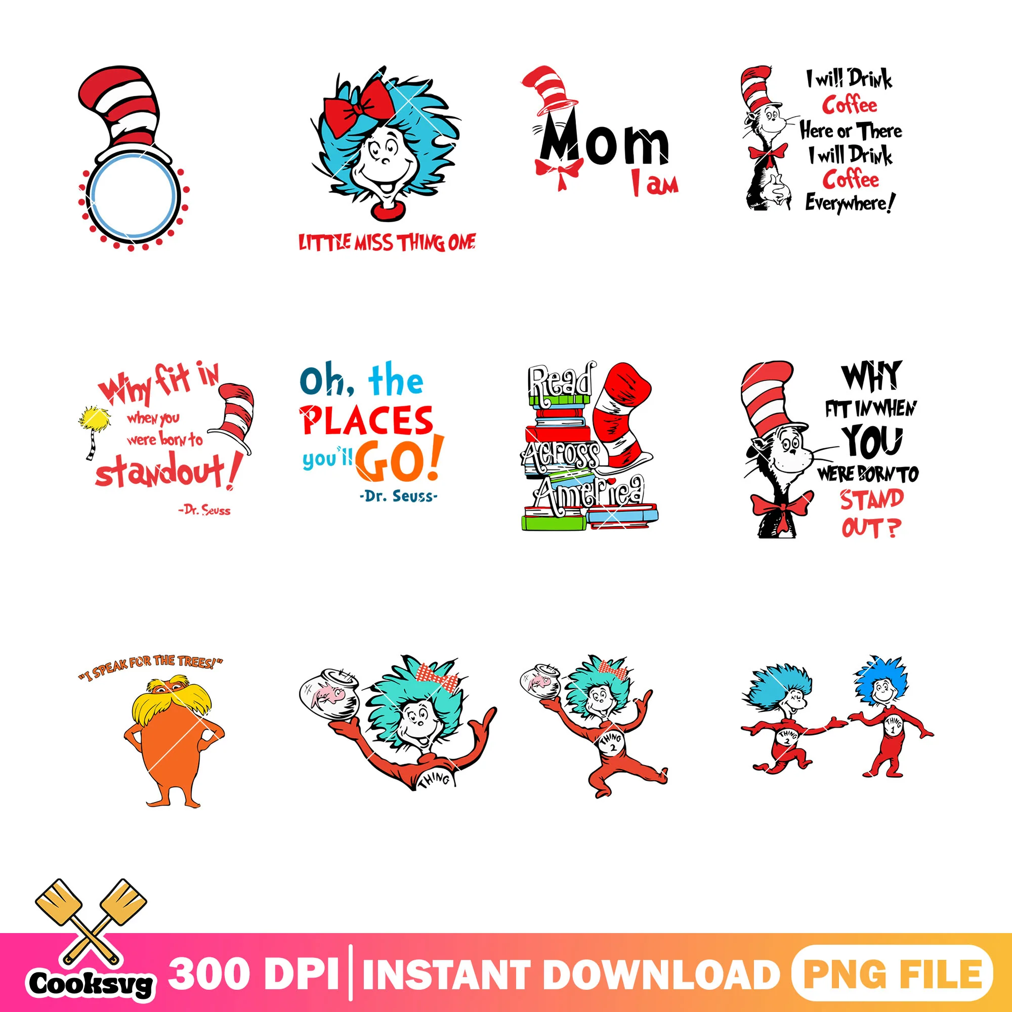 Dr seuss and thing quotes png bundle, dr seuss quotes png