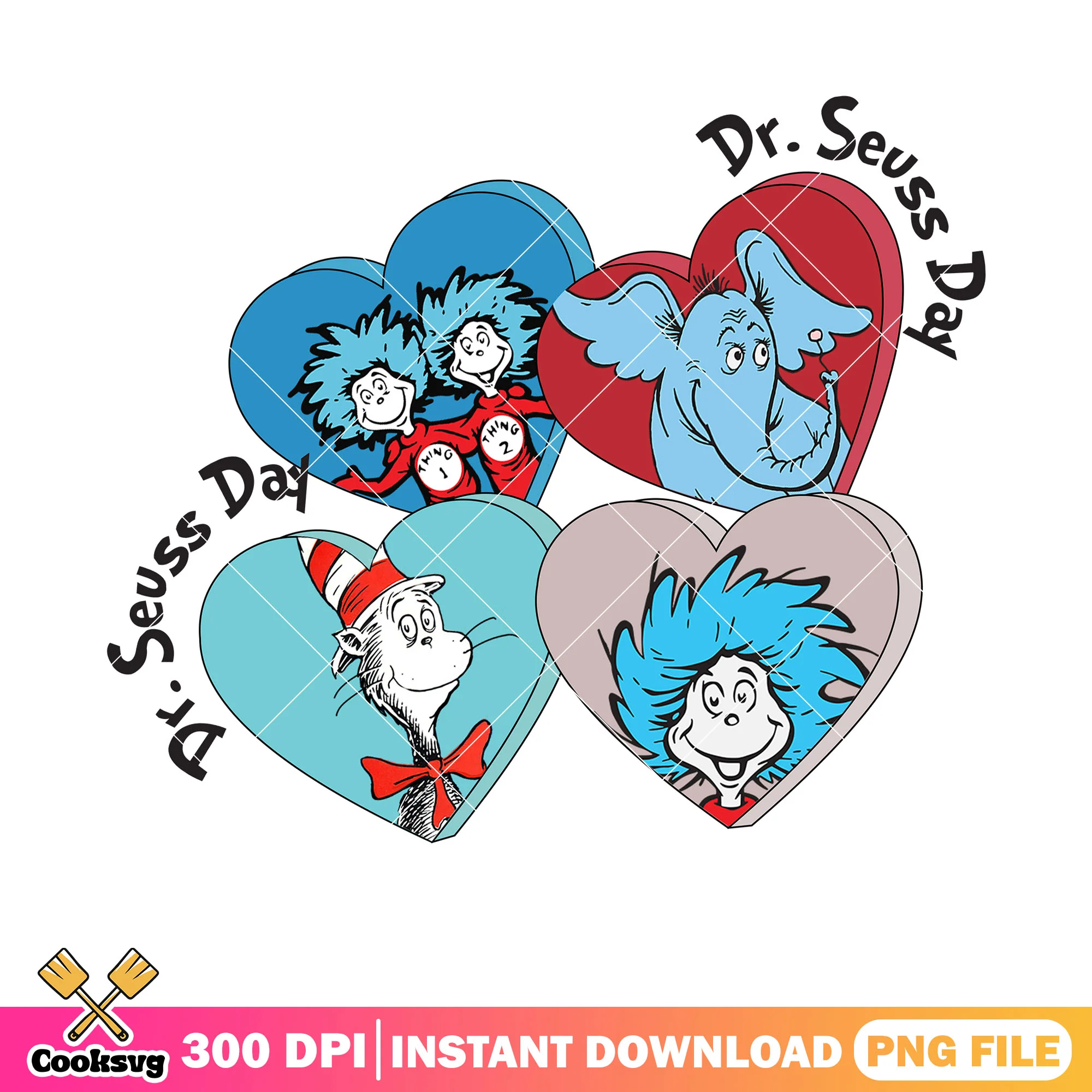 Dr seuss day heart friends png, dr seuss day png, dr seuss heart png