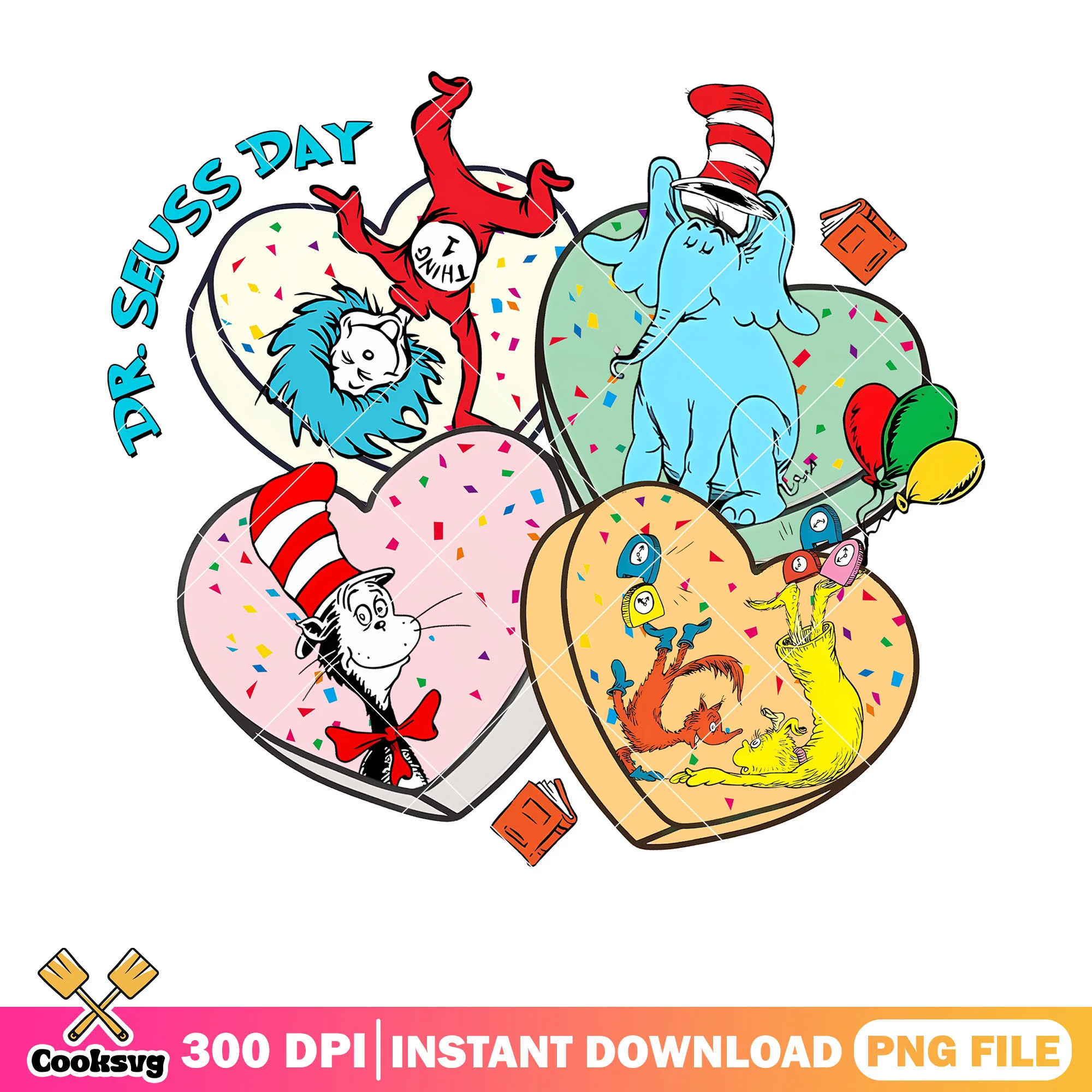 Dr seuss day love heart friends png, dr seuss love png, dr seuss day png