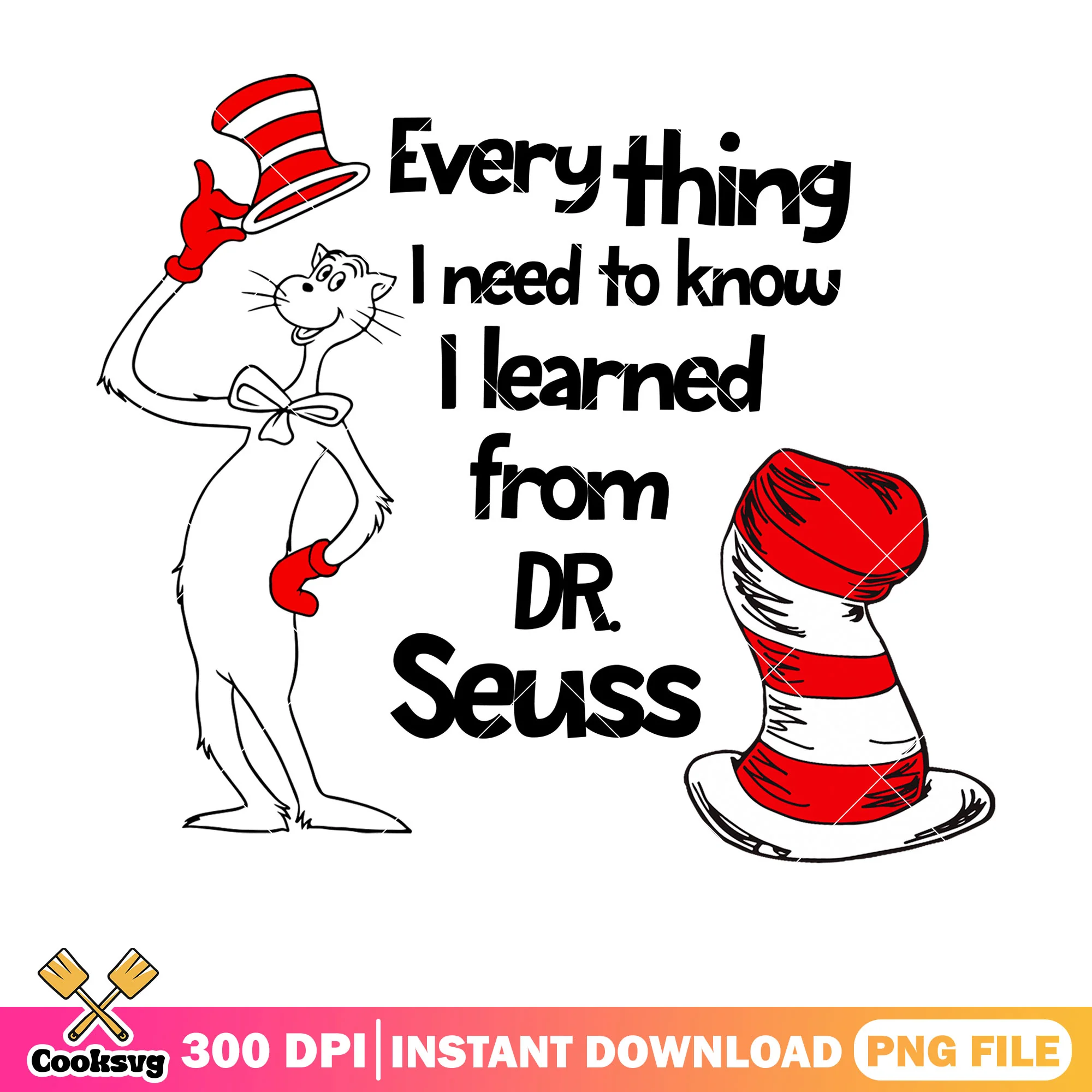 Dr seuss everything I need to know png, dr seuss quotes png