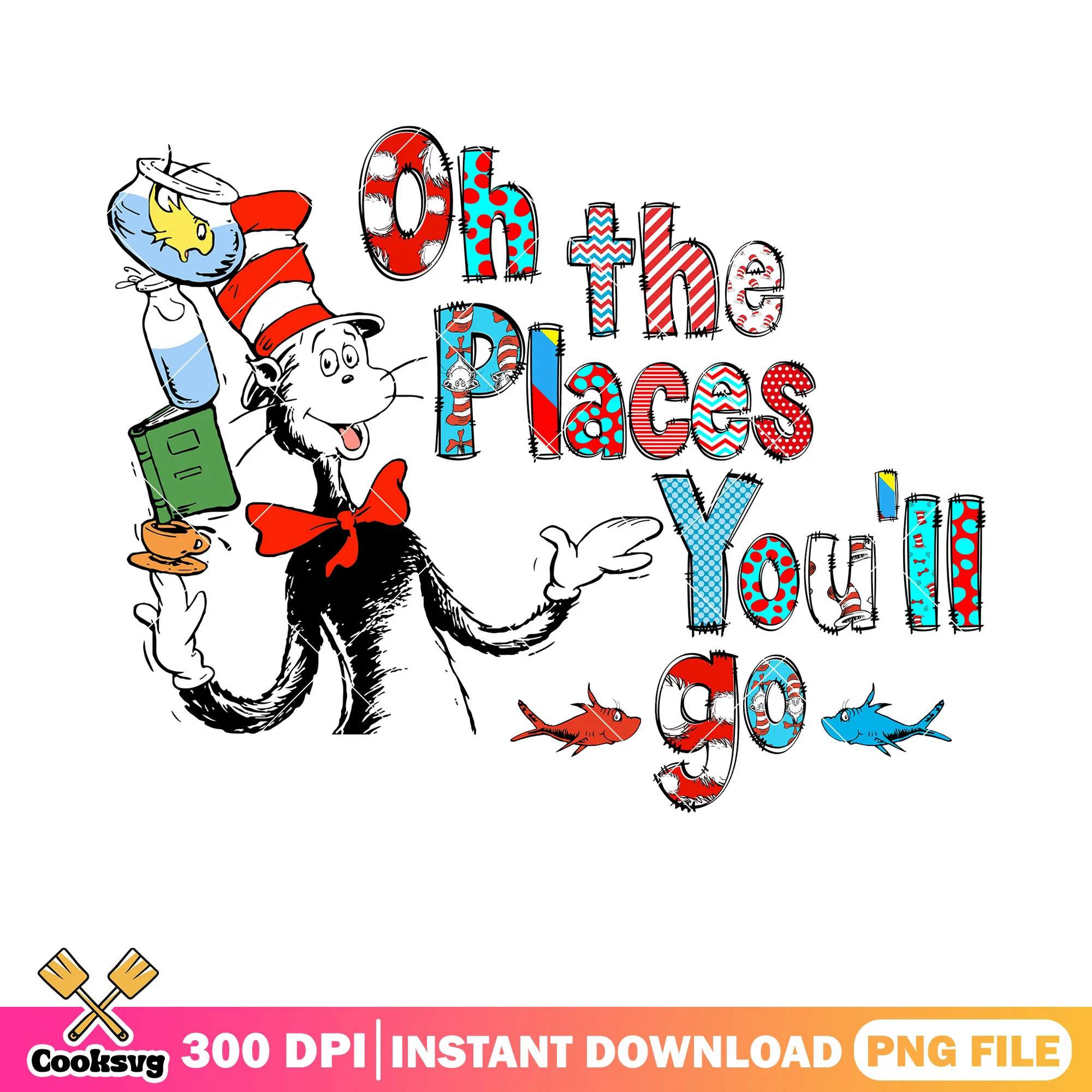 Dr seuss fish the places you go png file, dr seuss fish png