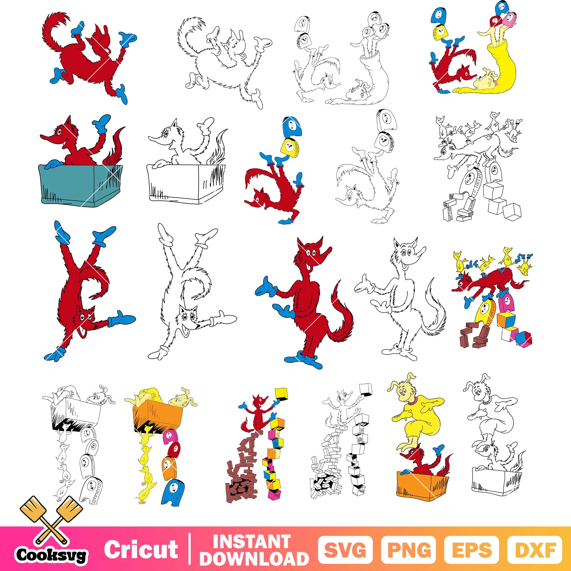 Dr seuss fox in socks svg bundle, dr seuss fox svg, dr seuss friends svg