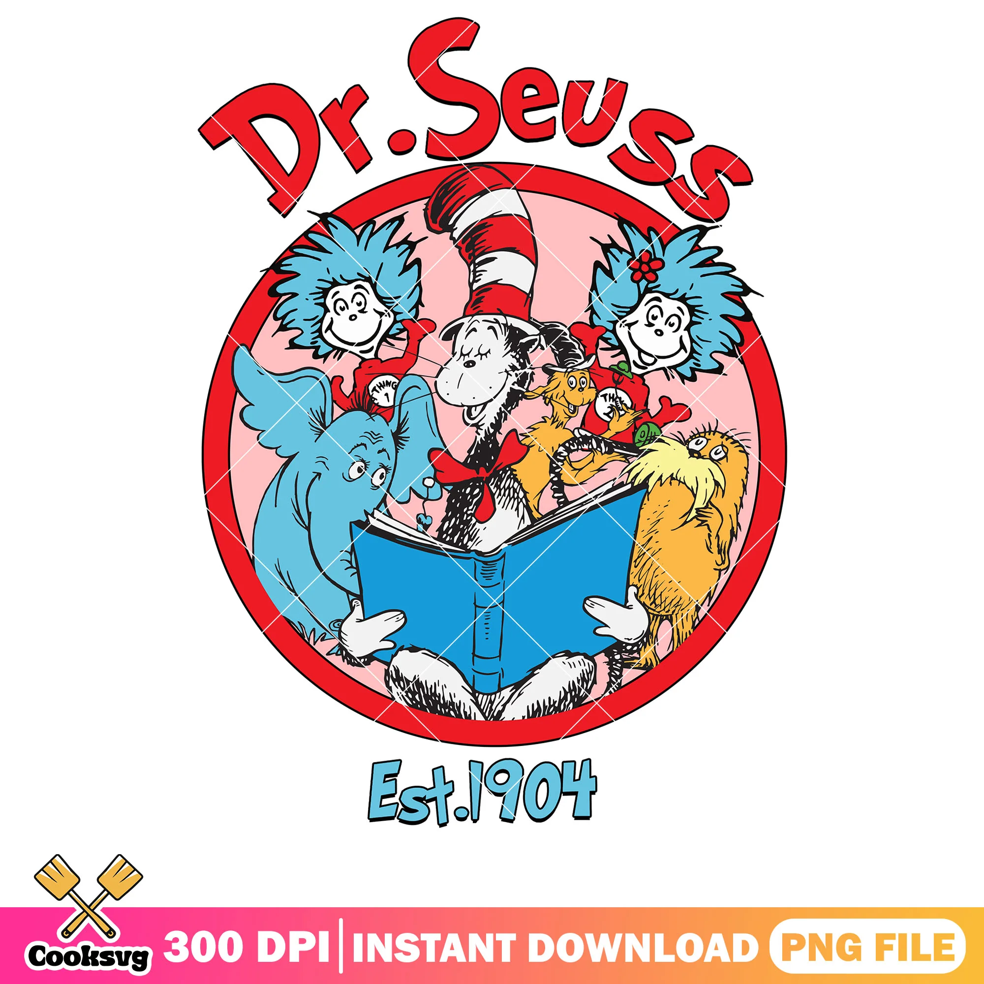 Dr seuss friends est 1904 circle png, dr seuss friends png