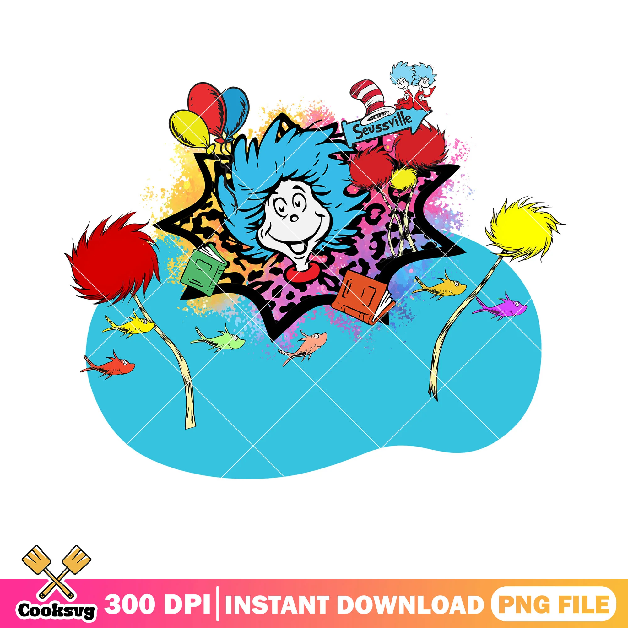 Dr seuss friends thing png design, dr seuss thing one png