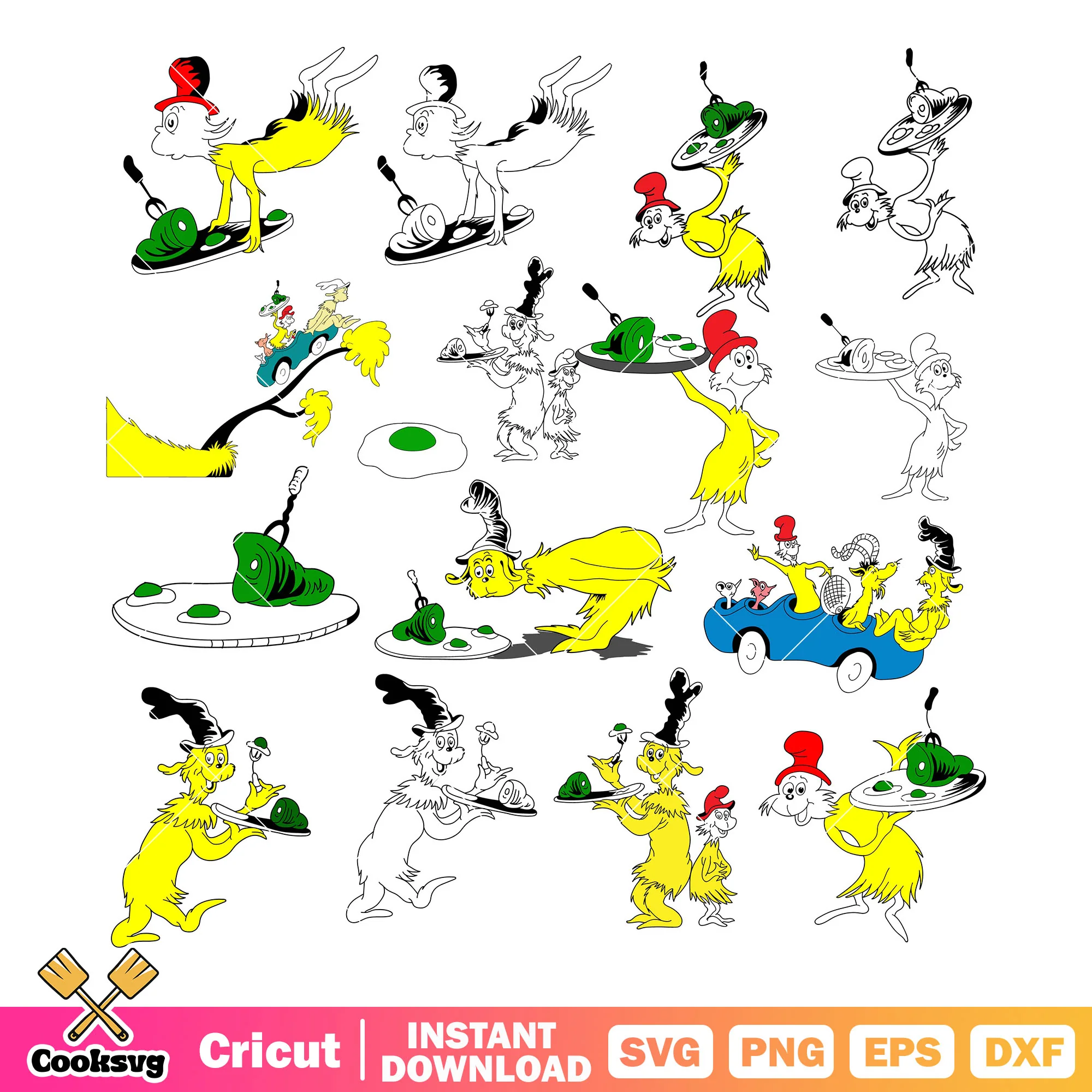 Dr seuss green egg ham svg bundle, green eggs ham svg, dr seuss friends svg