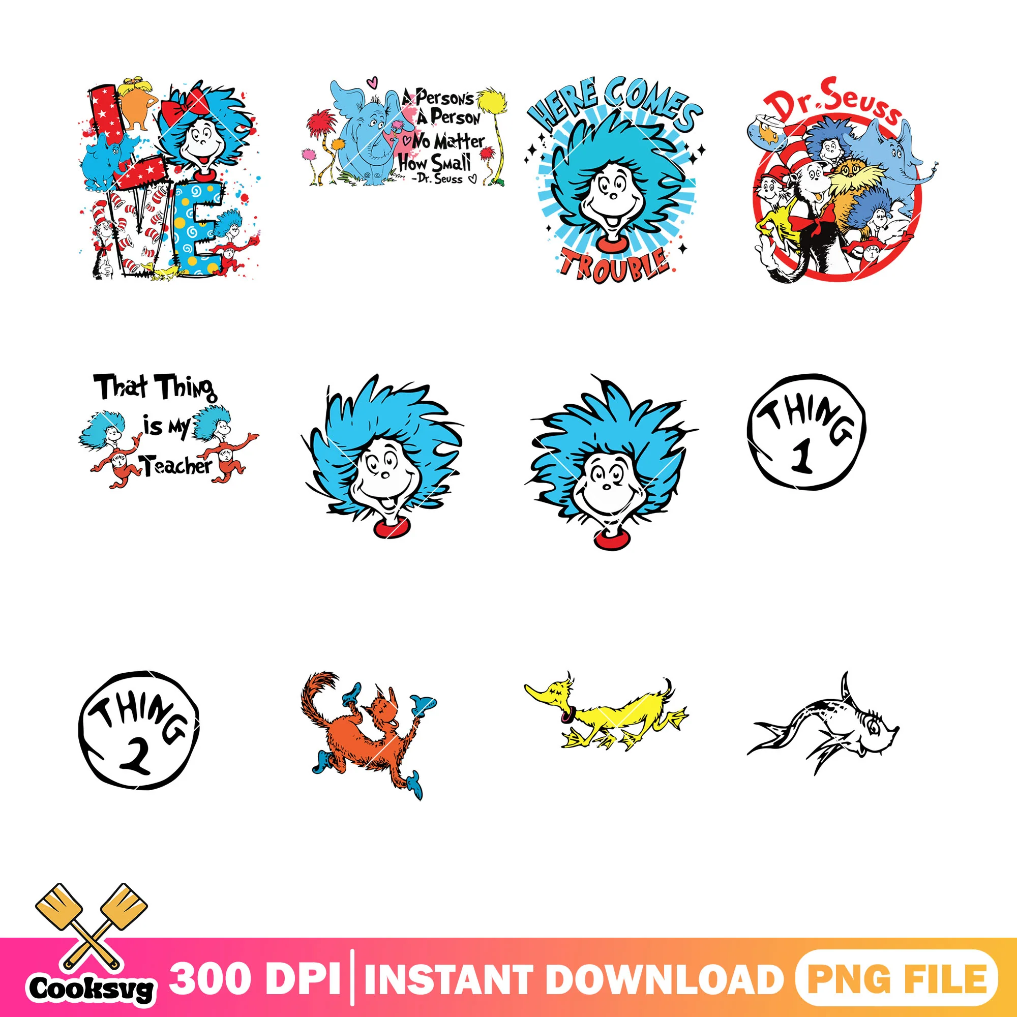 Dr seuss here come trouble png bundle, here come trouble png