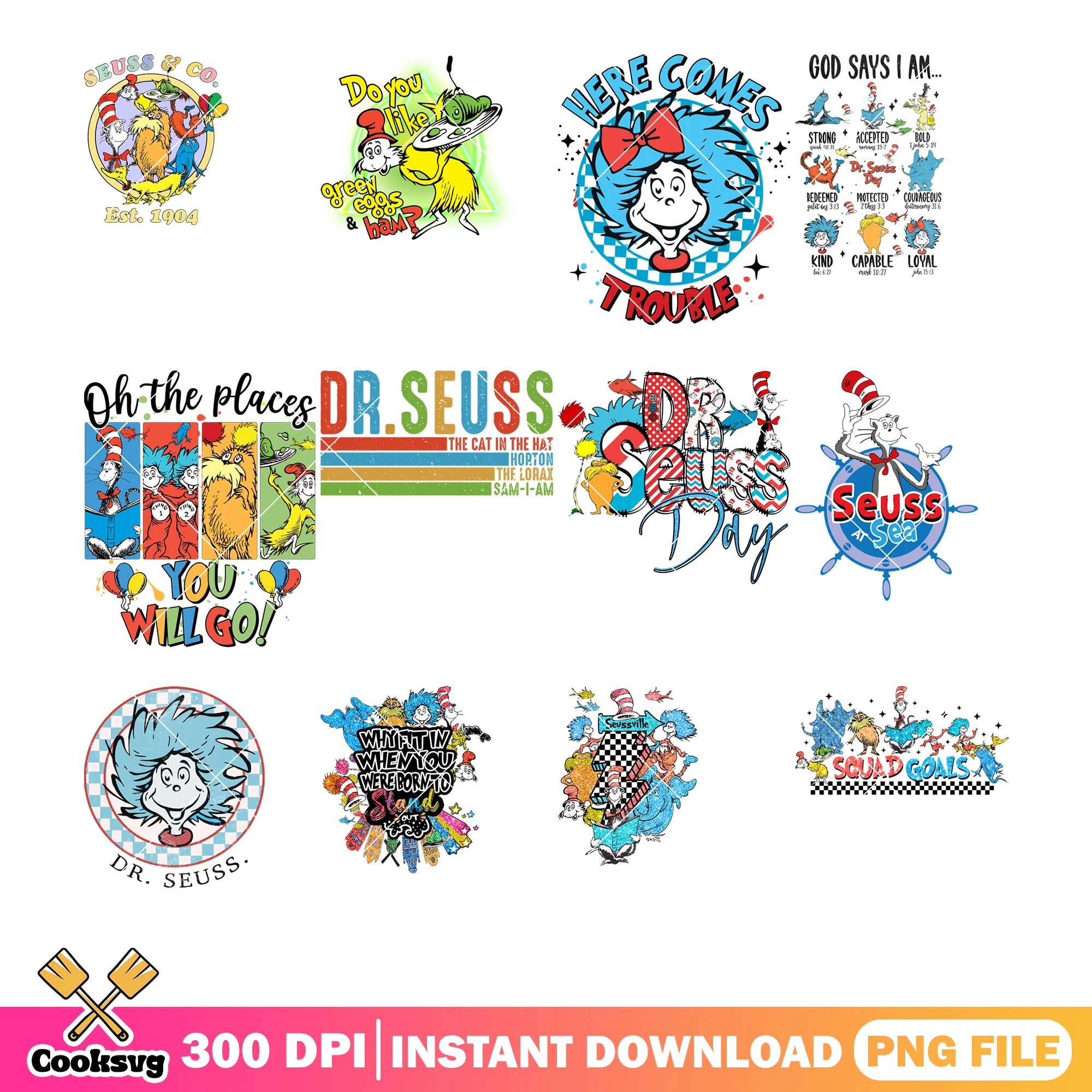 Dr seuss squad goal png bundle, dr seuss quotes png, dr seuss cartoon png