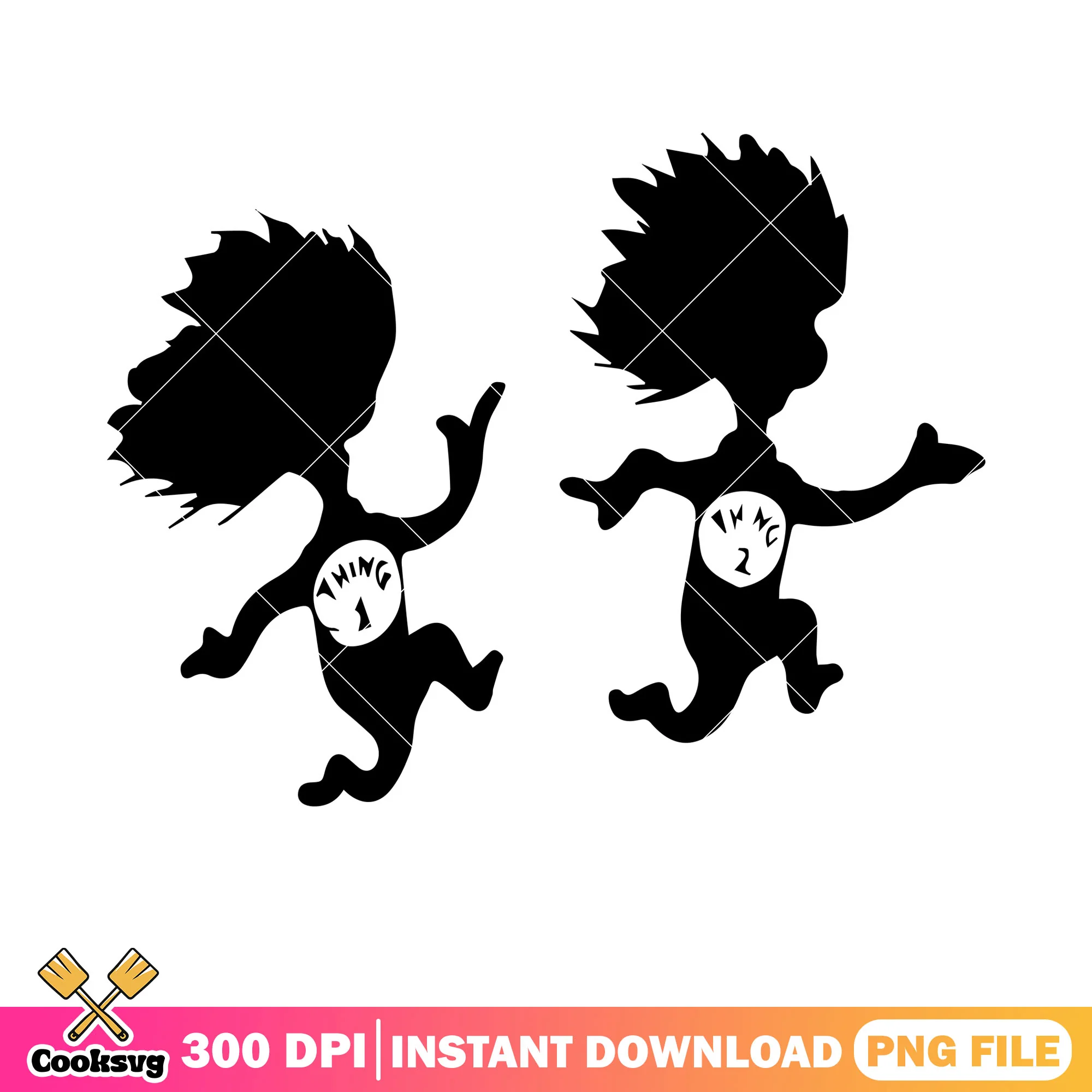 Dr seuss thing 1 2 cartoon silhouette png, dr seuss silhouette png