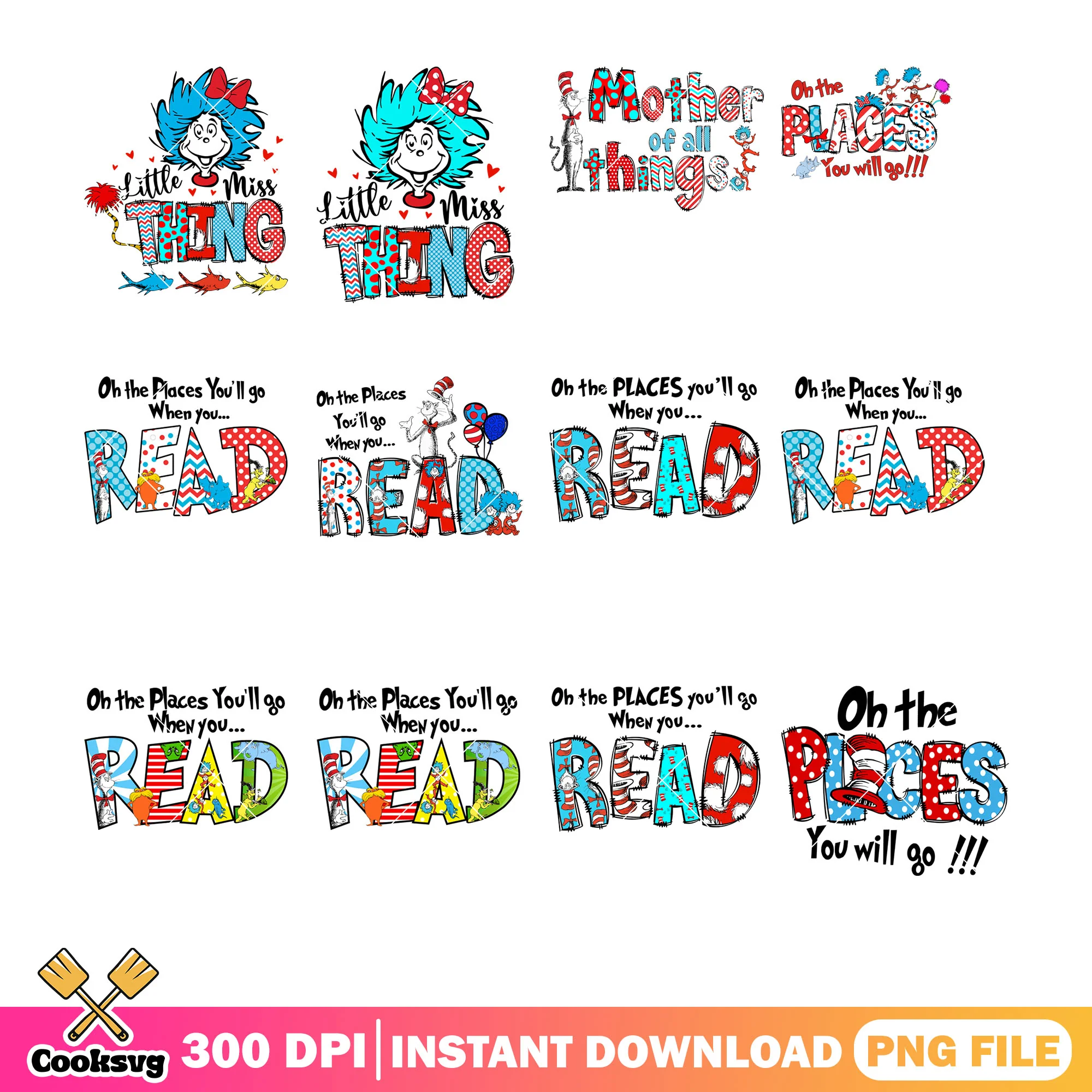 Dr seuss when you read png bundle, dr seuss read png, dr seuss quotes png
