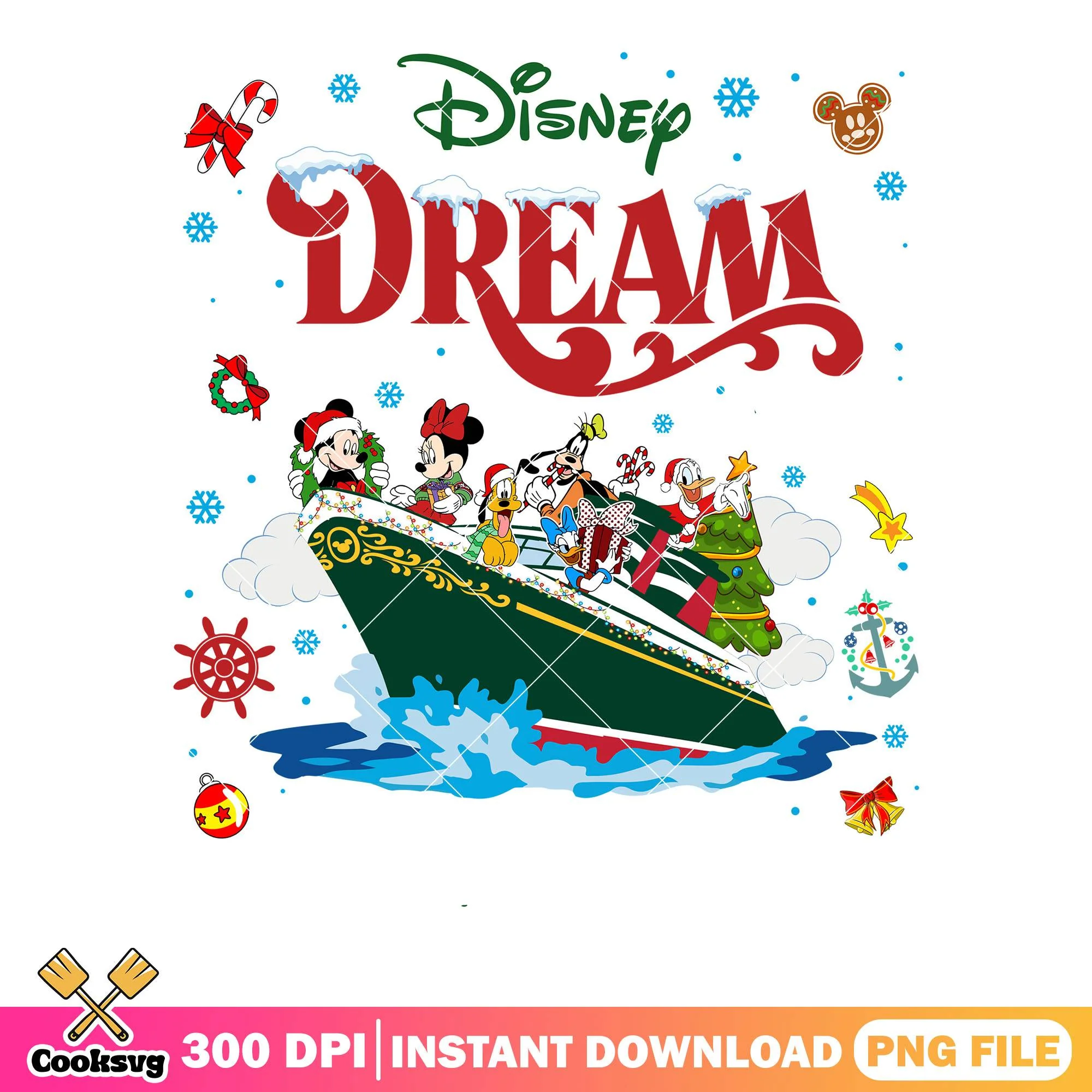 Dream on xmas cruise png, disney dream png, mickey and friends png