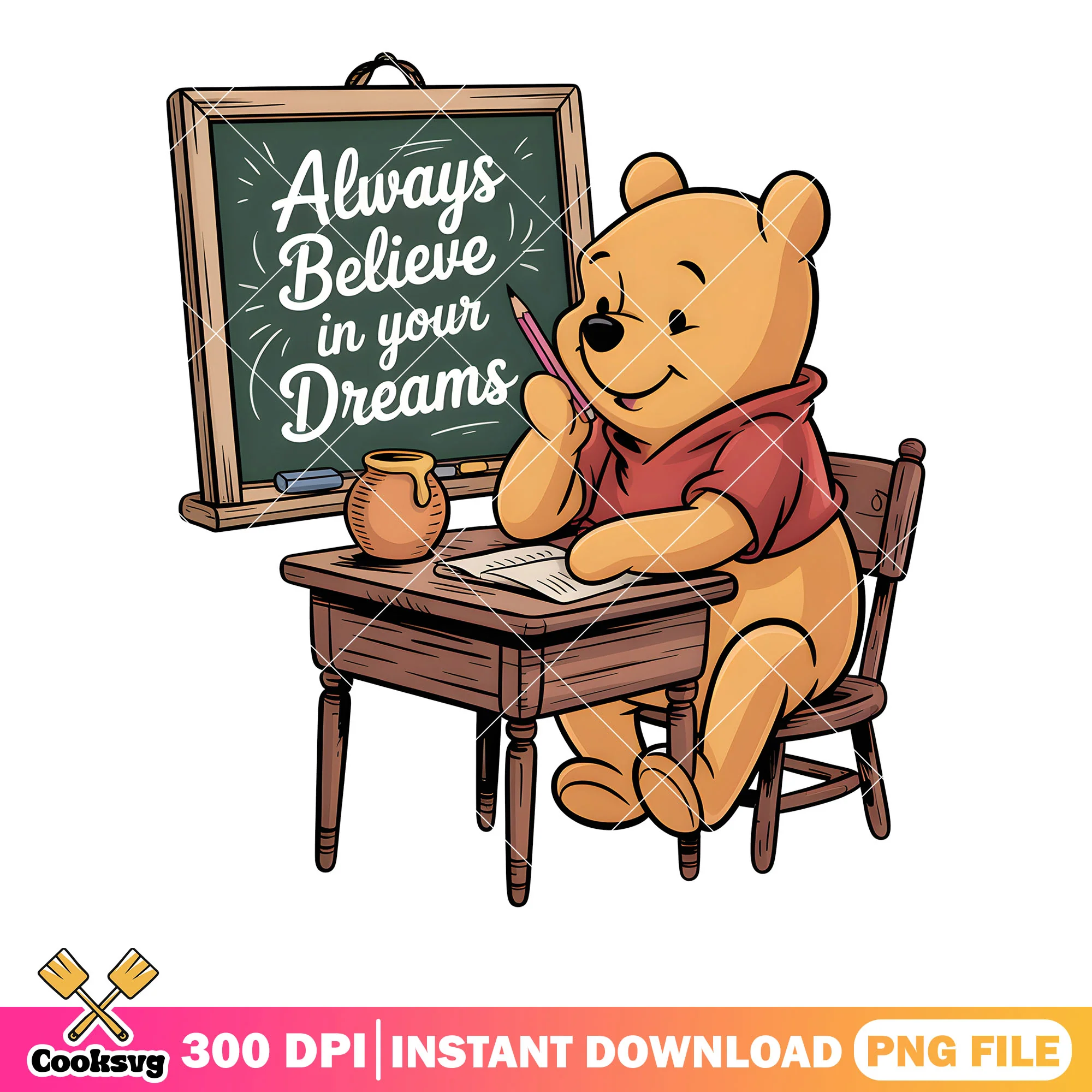 Dream pooh in school png, 100 days of school png, classic pooh png