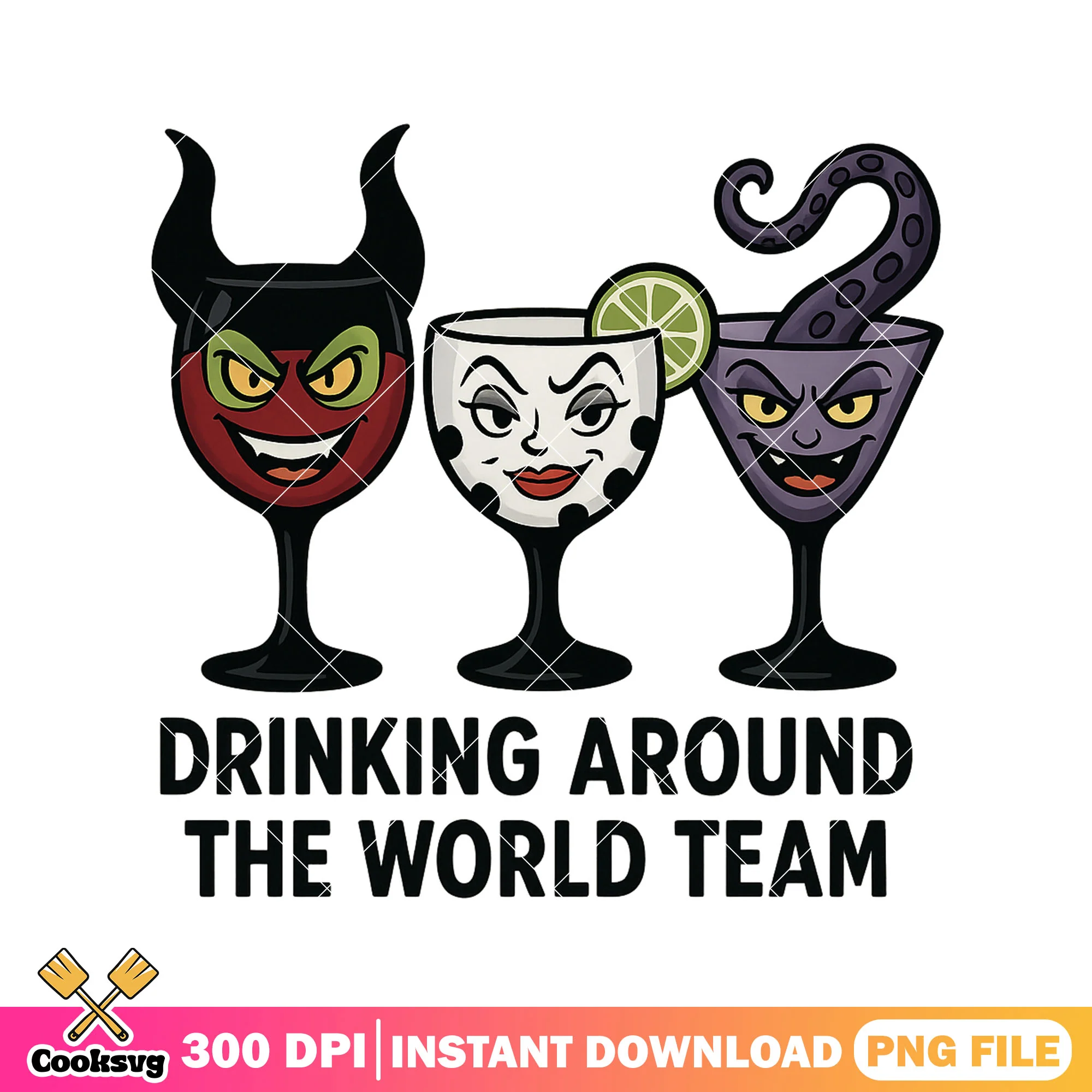 Drink world villains png, disney villains png, halloween returns png