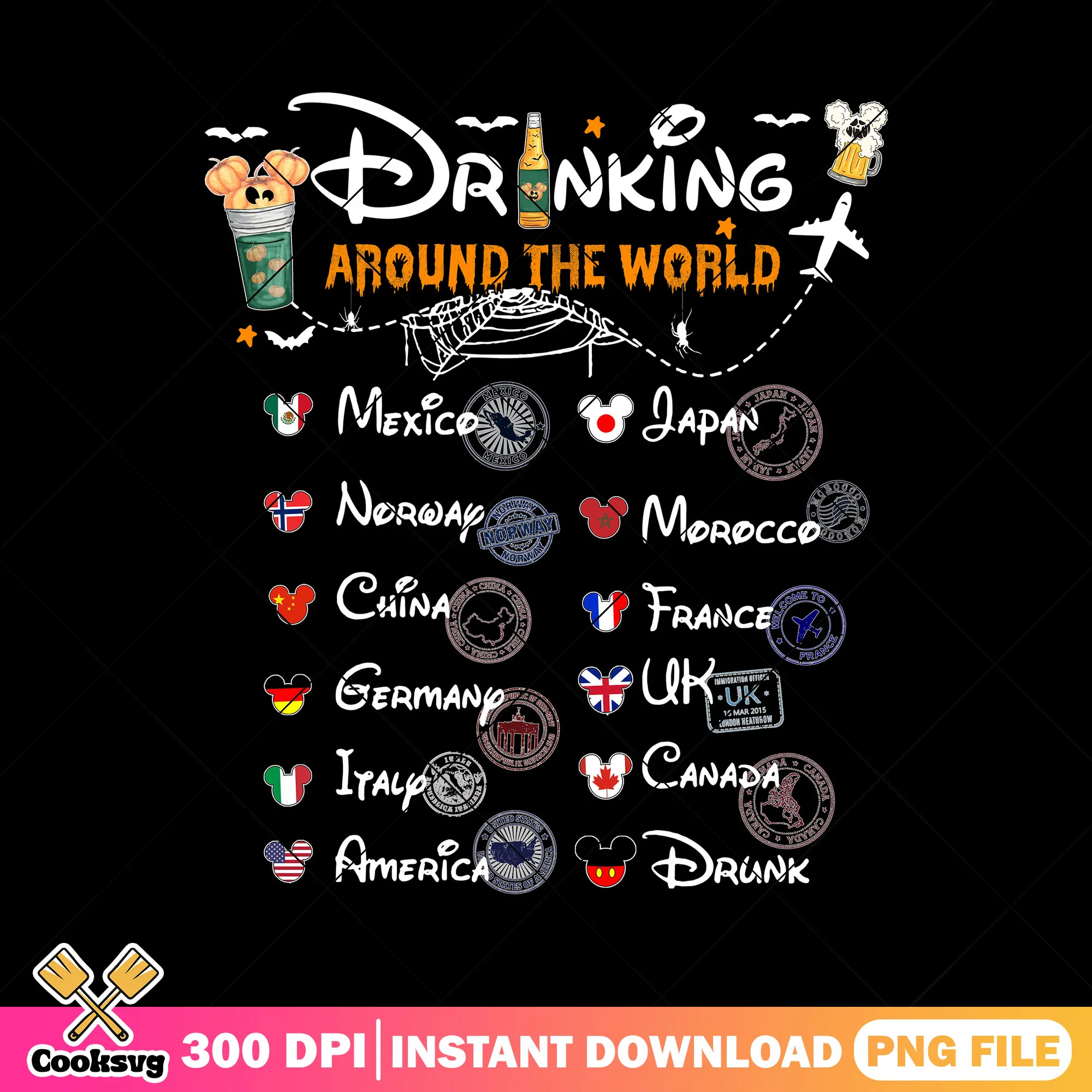 Drinking world autumn png, disney tour png, spirit halloween png