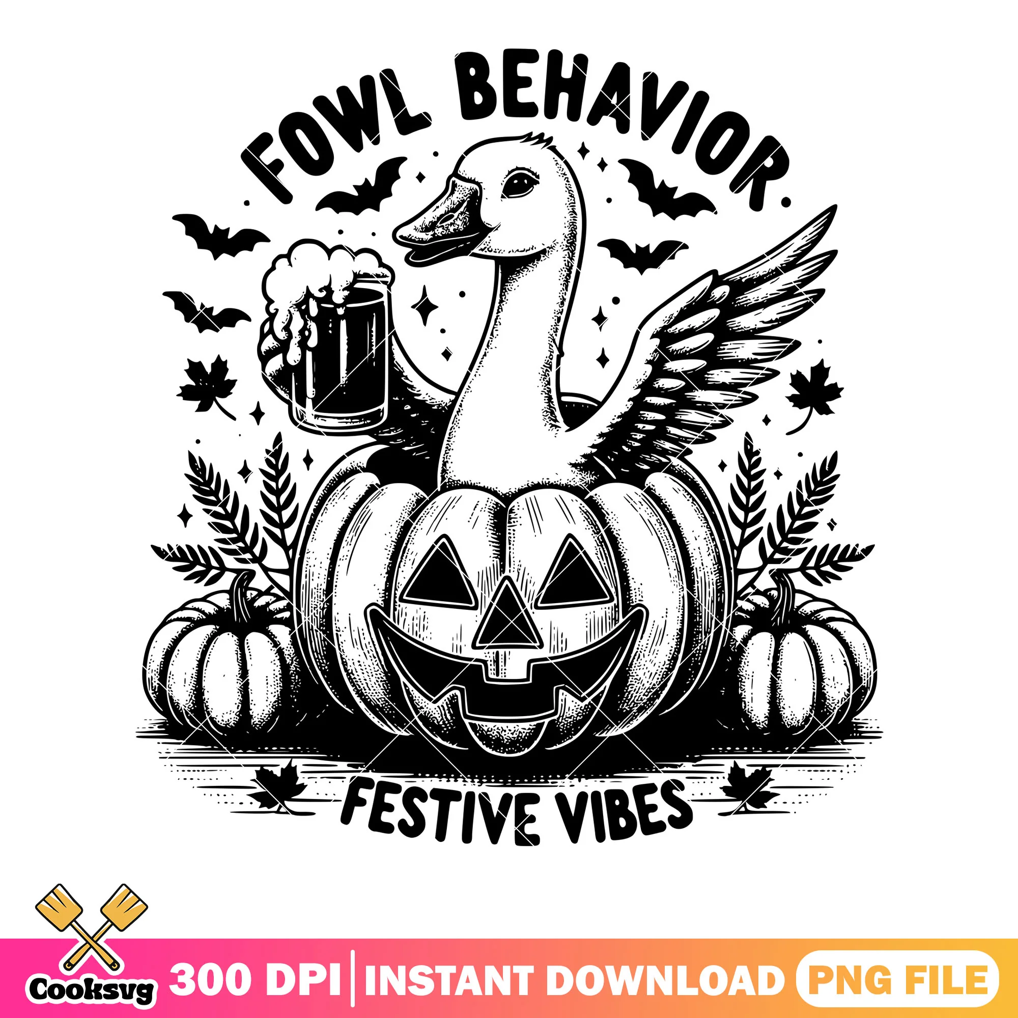 Drunk duck wicker pumpkin png, starry night png, halloween scary png