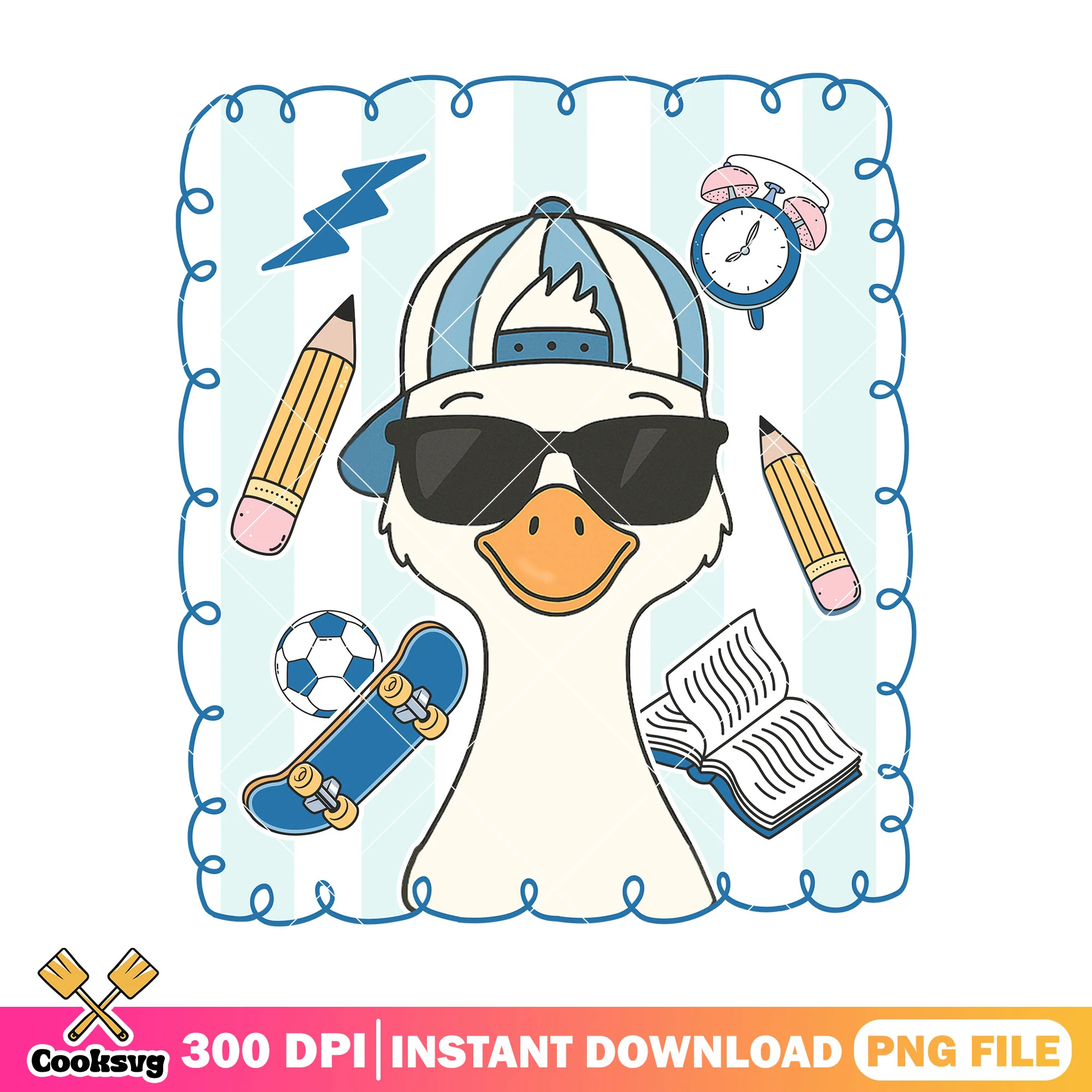 Duck boy going school png, back to school art png, white duck png