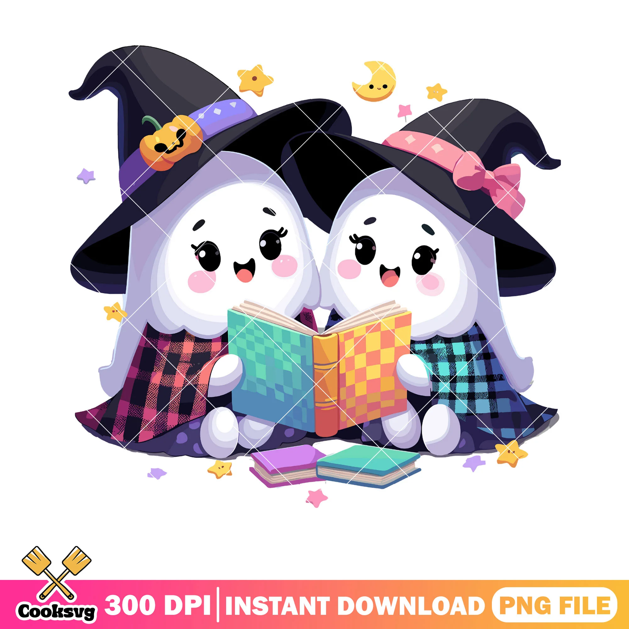 Duo spirit witches hat png, ghost costume png, scary night png