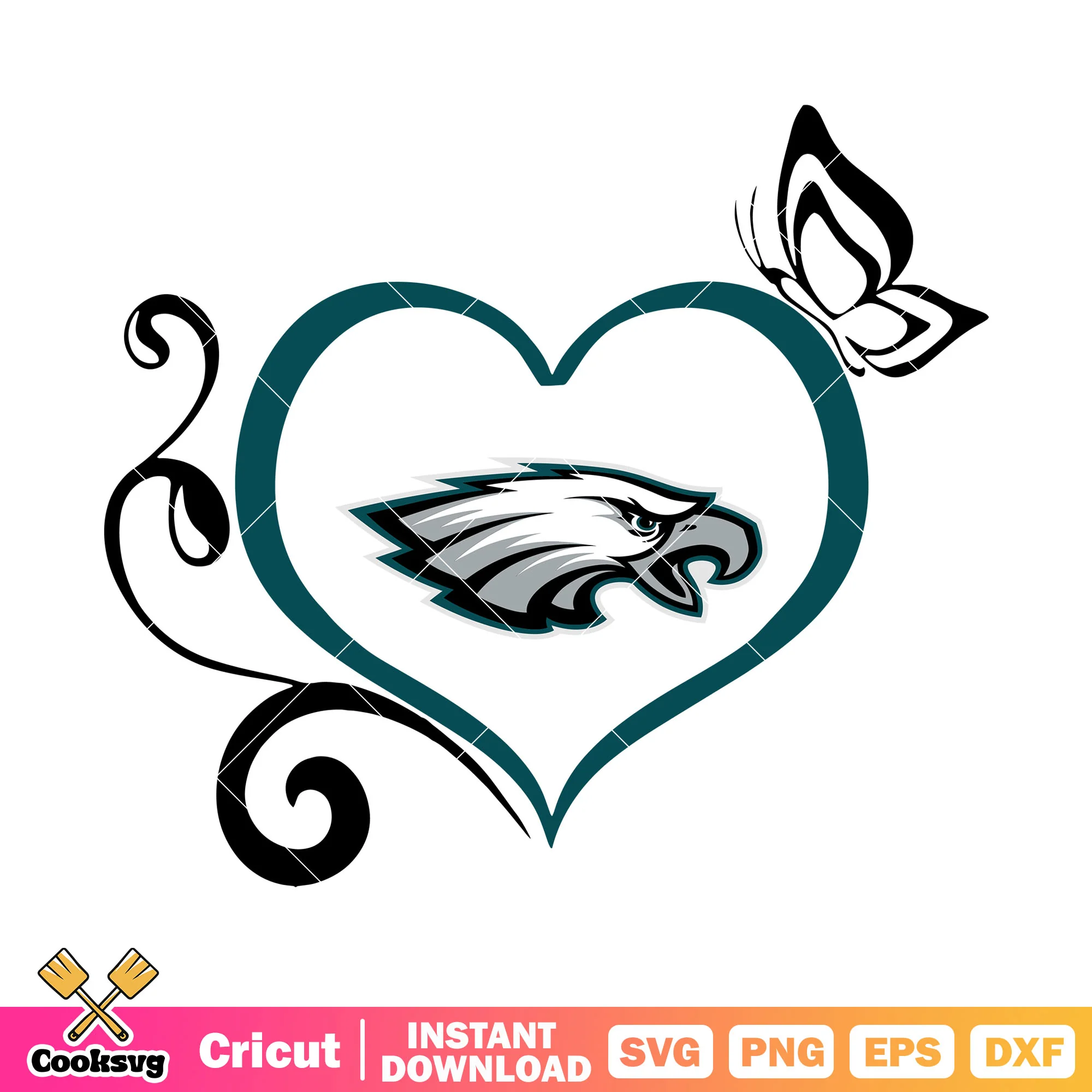 Eagle head in love with butterfly svg, philadelphia eagles svg