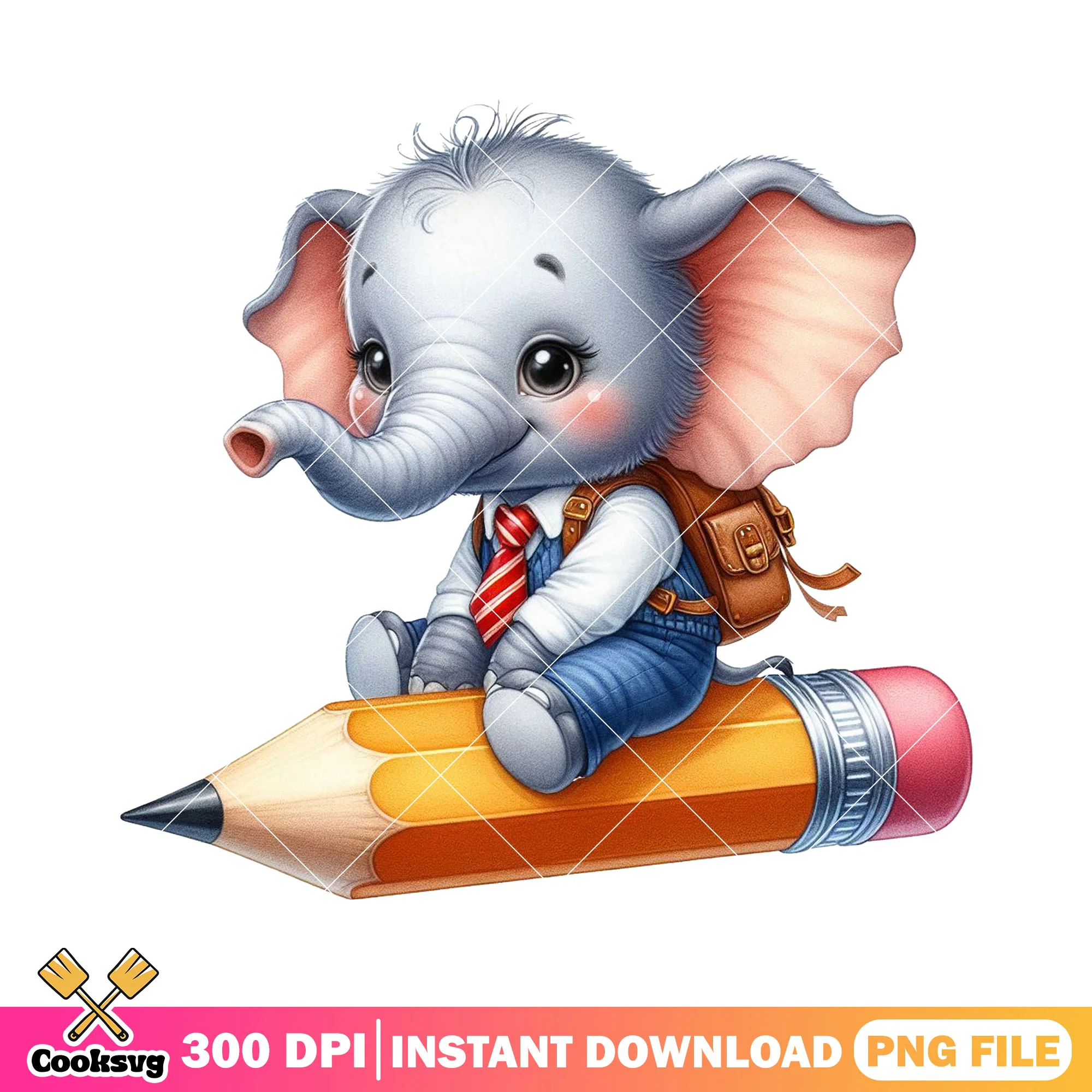 Elephant going school png, back to school png, elephant sitting png