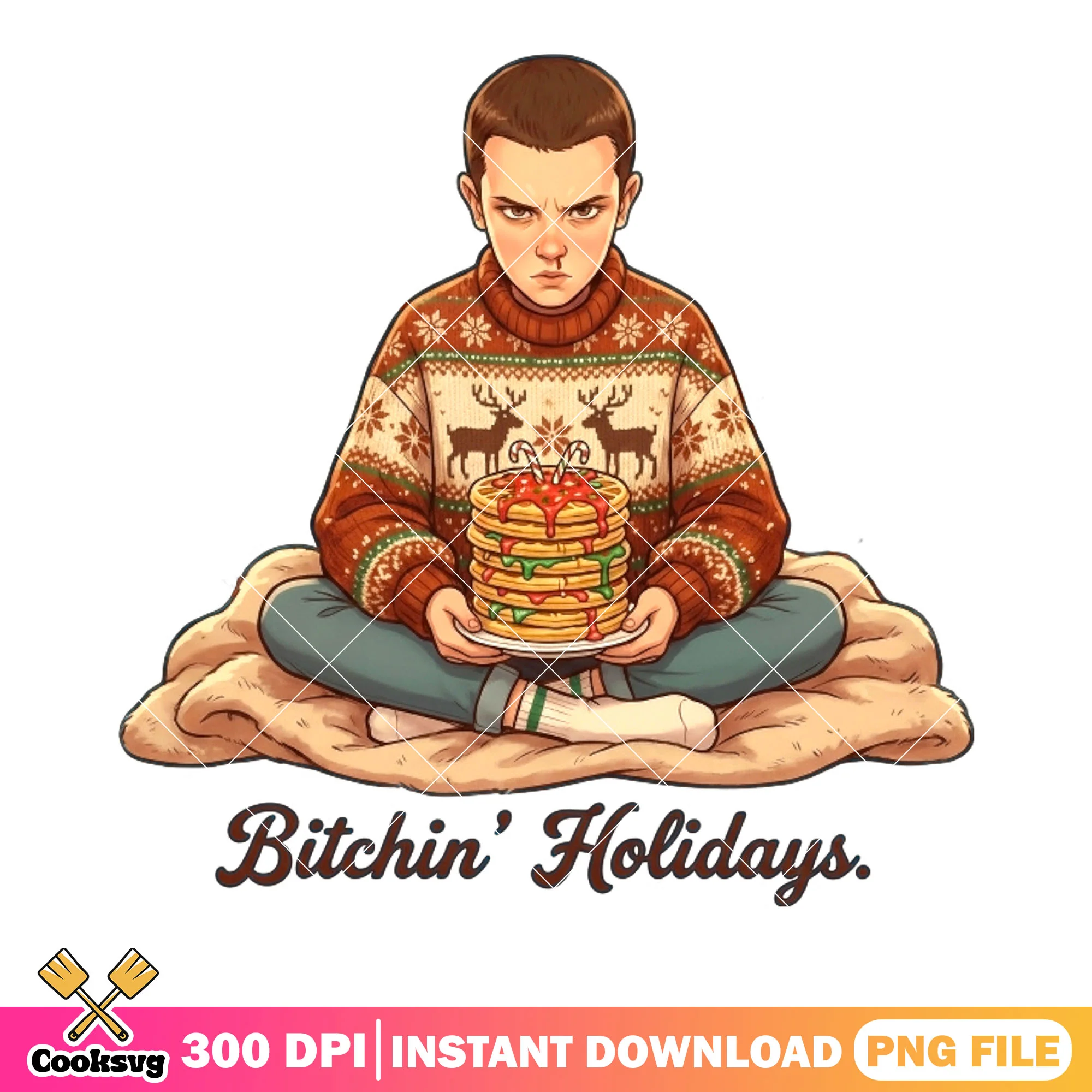 Eleven with ugly sweater png, merry christmas png, stranger things png