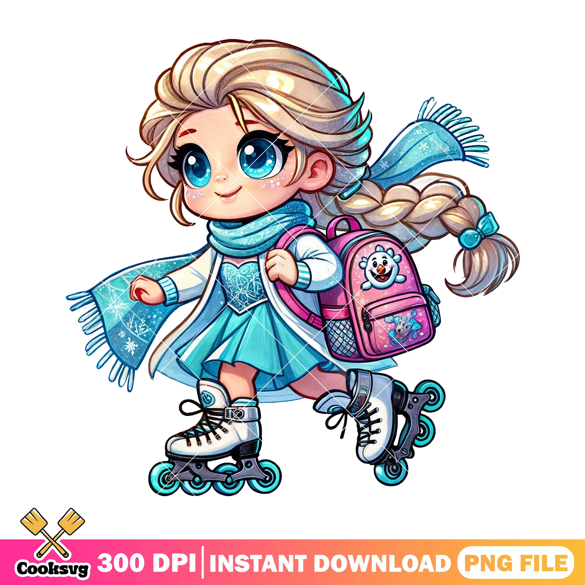 Elsa going school design png, go back to school png, princess cute png