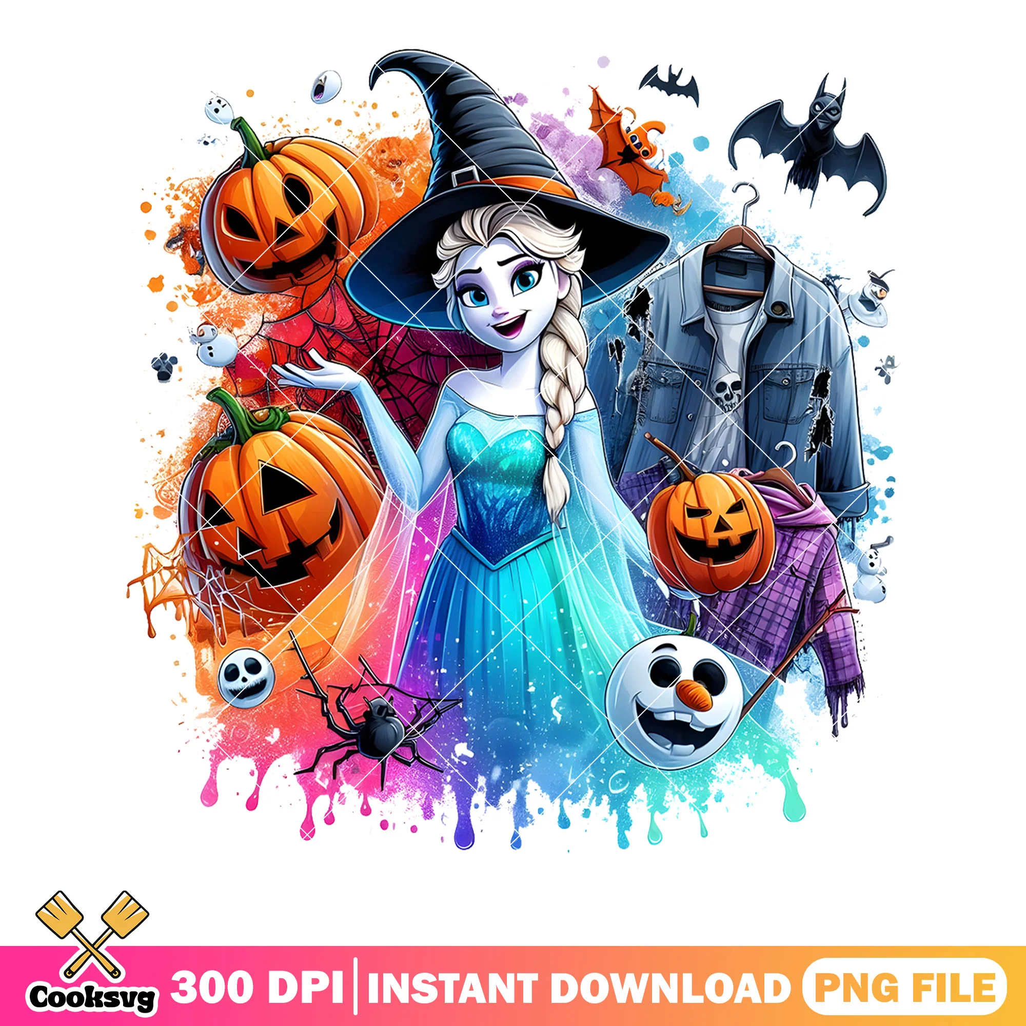 Elsa princess png, halloween wicker pumpkin png, spooky art png