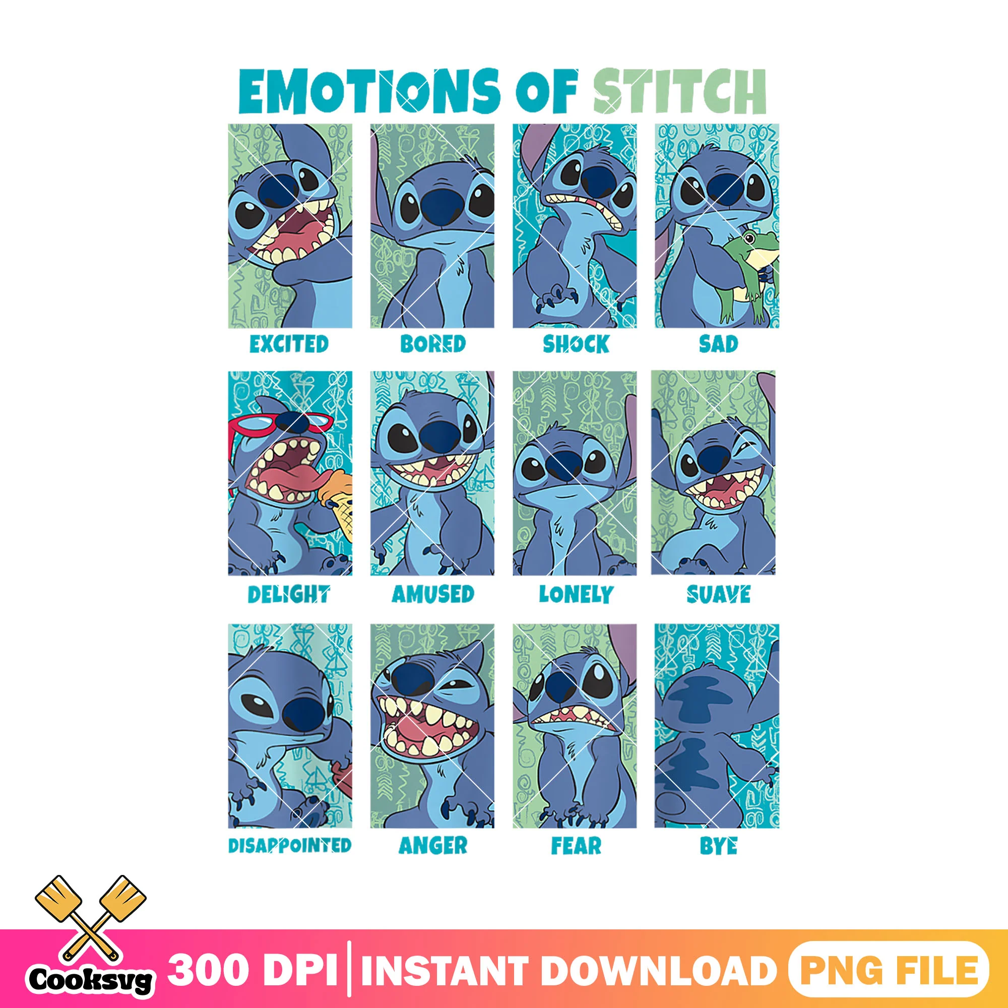 Emotion of stitch disney png, stitch emotion png, cute stitch png