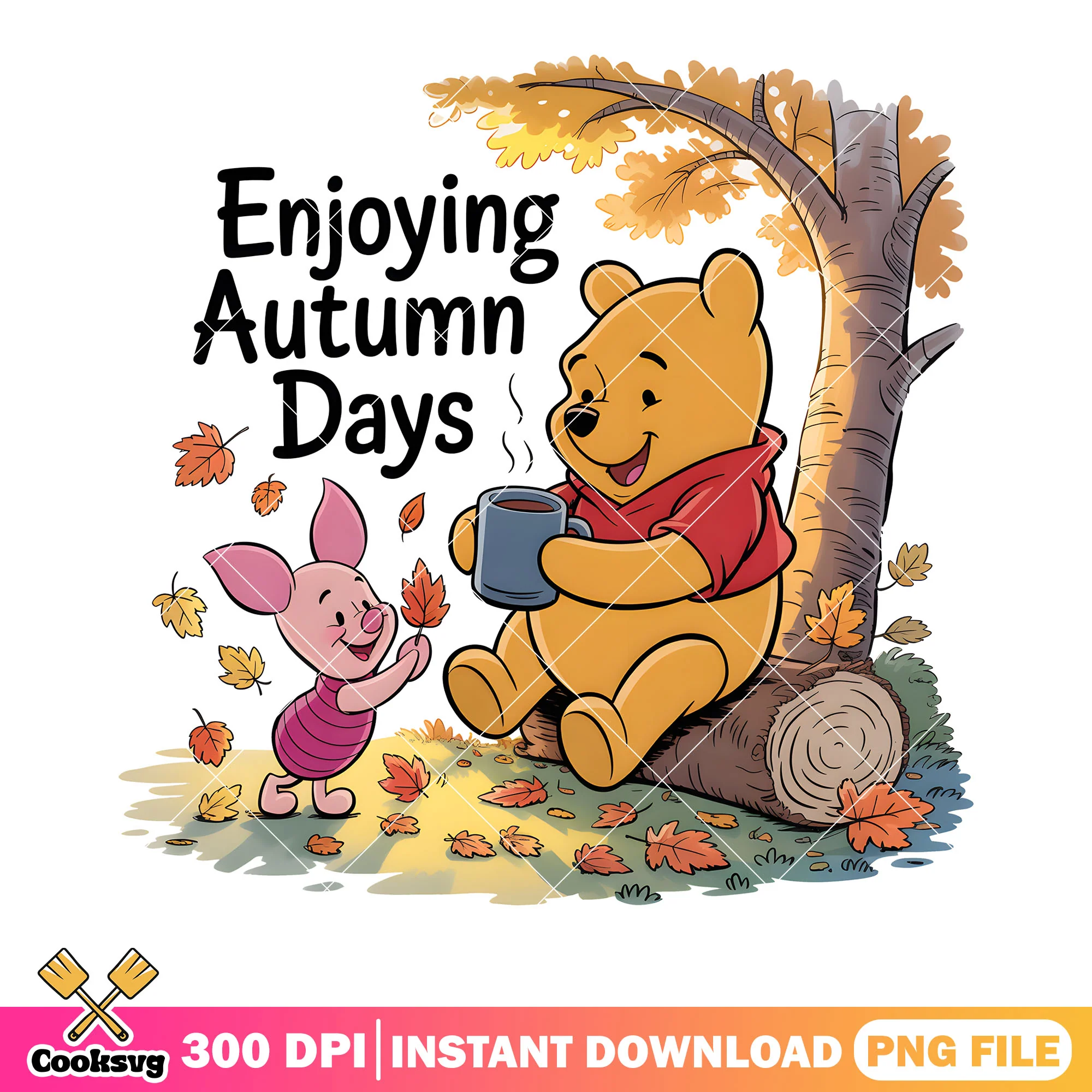 Enjoying autumn days png, winnie the pooh png, atumn days png