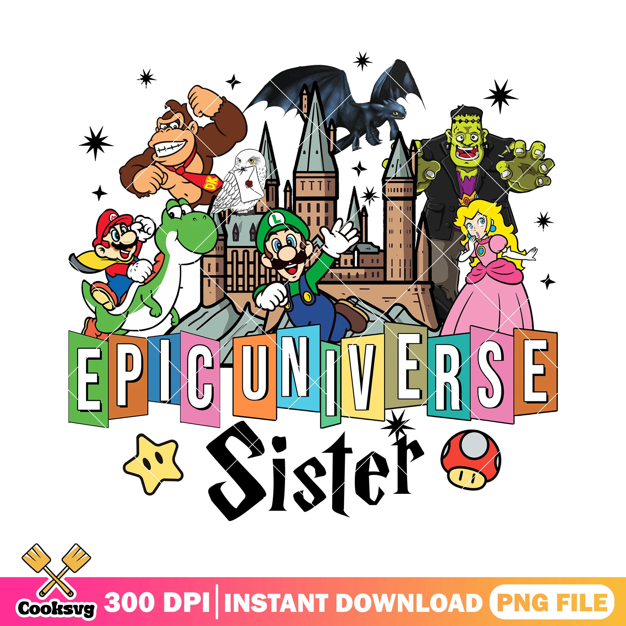 Epic universe sister png, super mario movie png, disney cartoon png